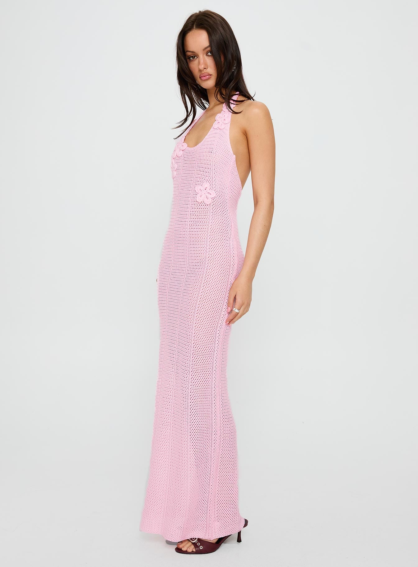 Nalanie Halter Crochet Maxi Dress Pink-Vipp Girl