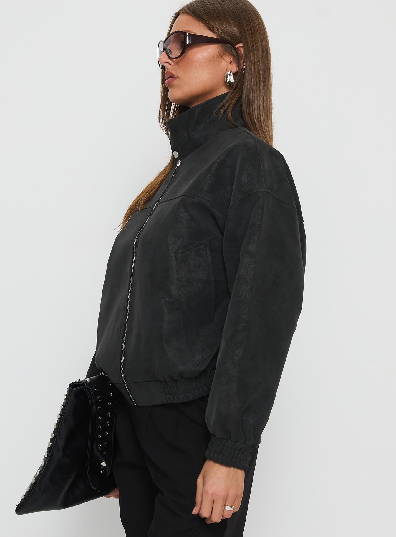 Ellissa Faux Suede Bomber Jacket Black-Vipp Girl