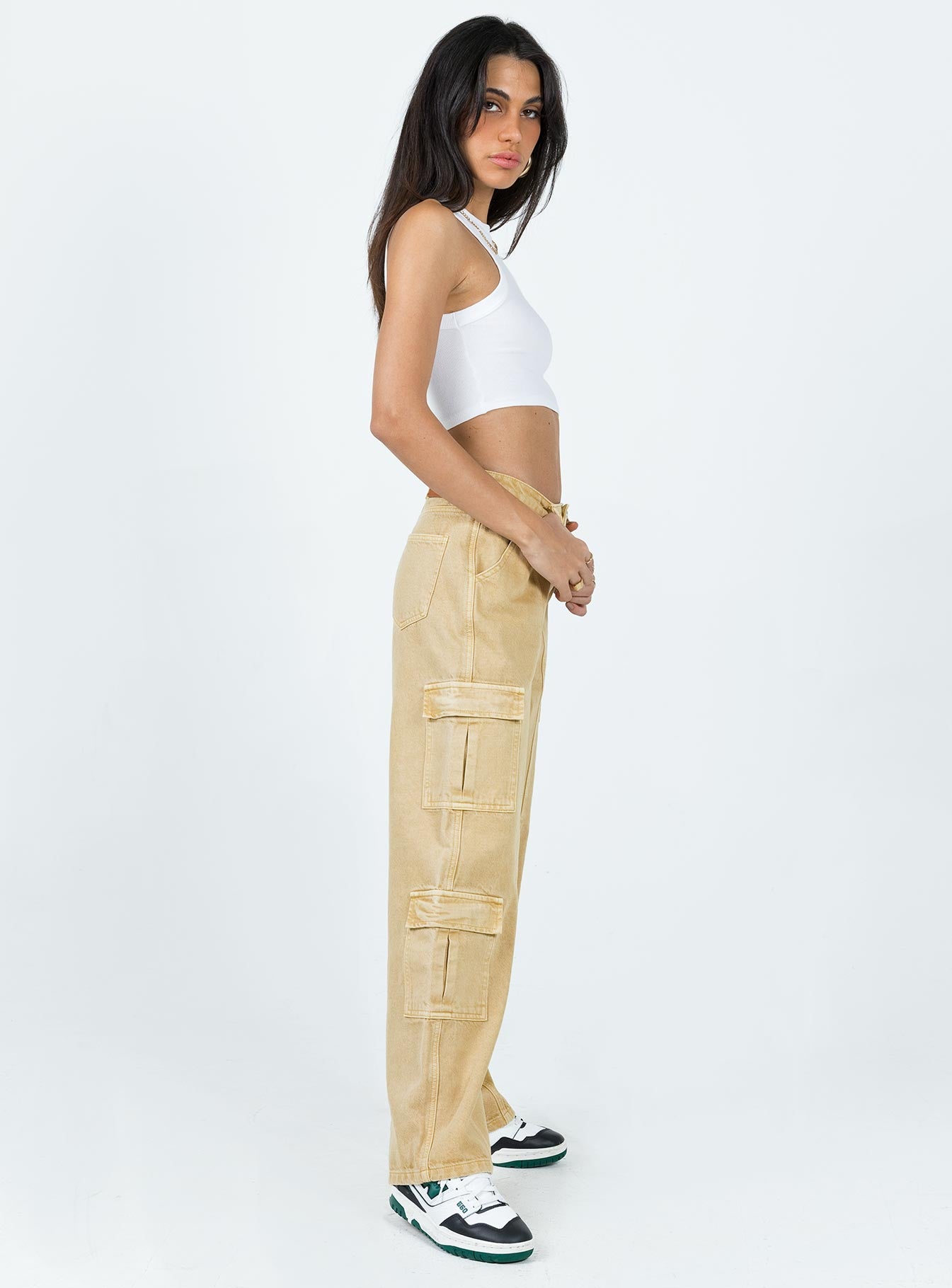 Locksley Mid Rise Baggy Cargo Jeans Beige-Vipp Girl