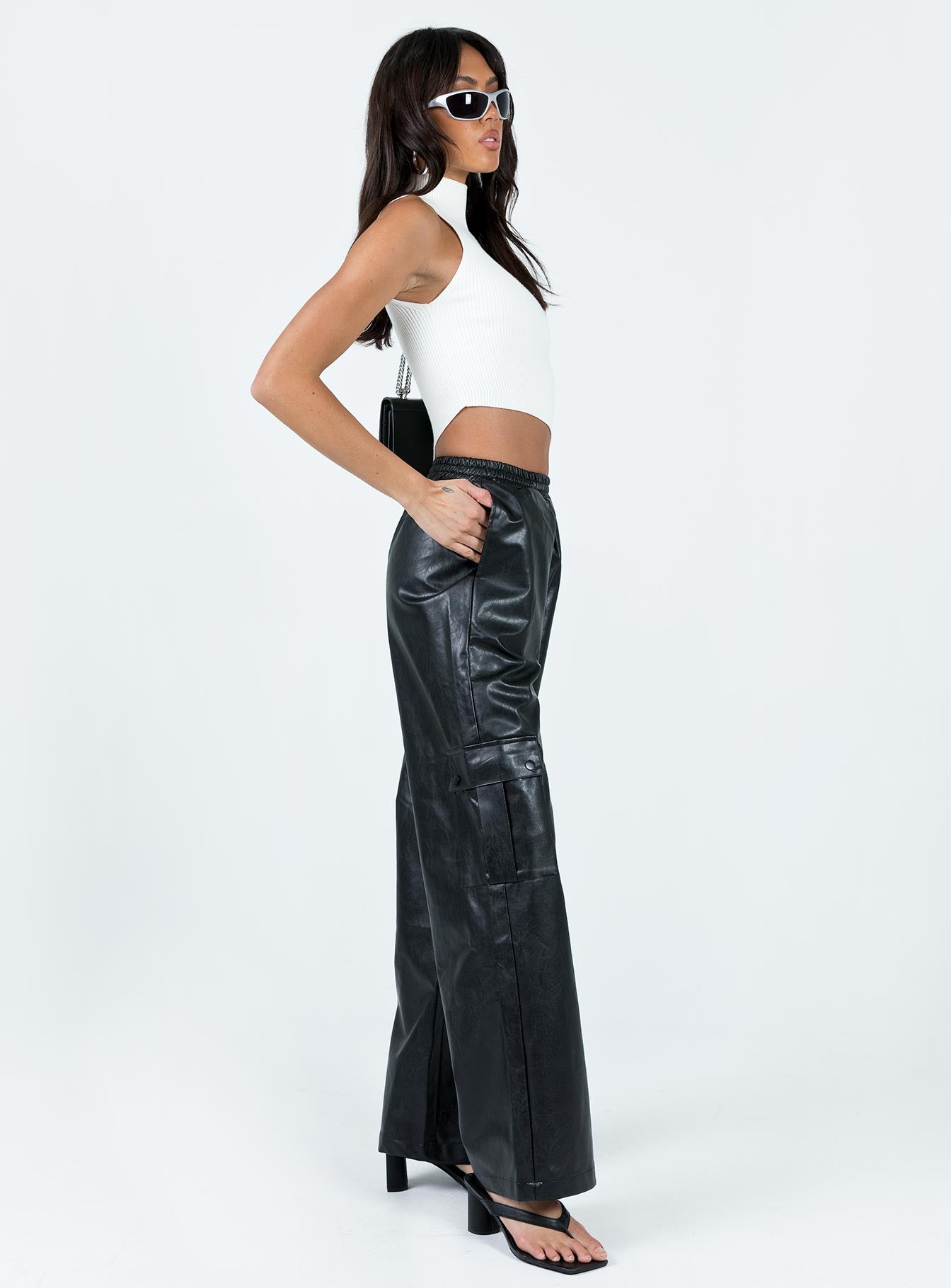 Lista Faux Leather Elastic Pocket Pants Black-Vipp Girl