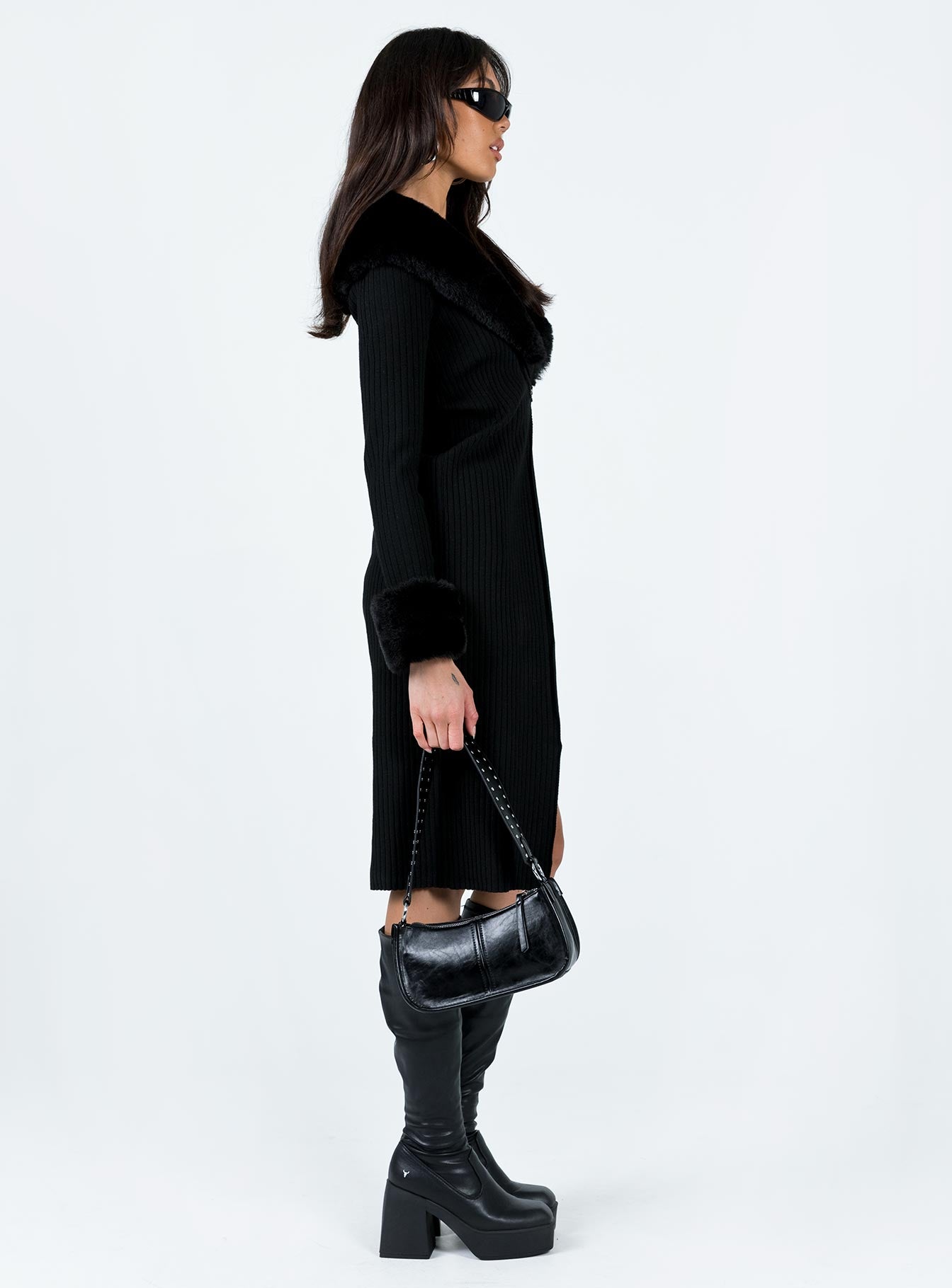 Daru Faux Fur Cardigan Black-Vipp Girl