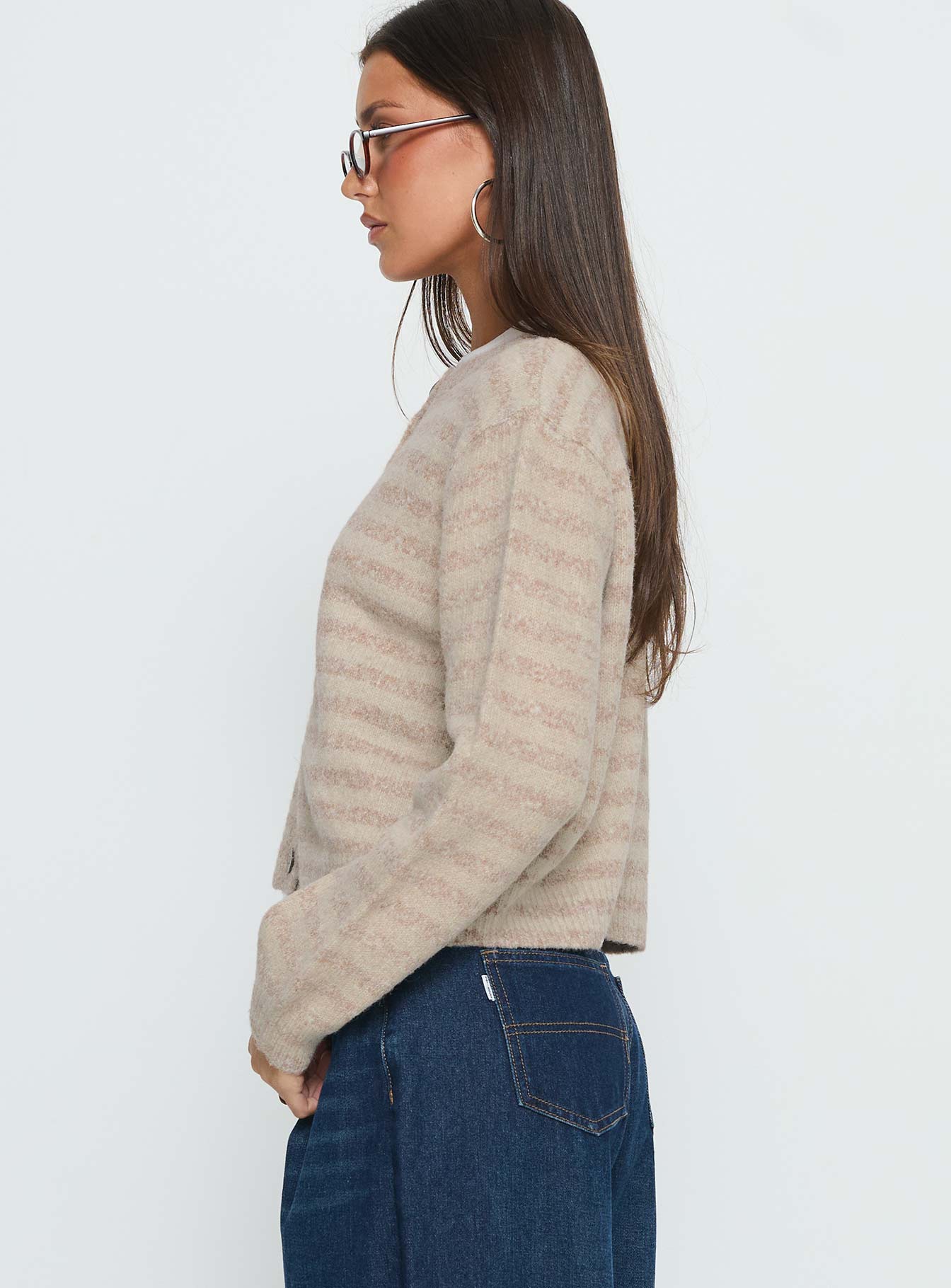 Raynna Button Up Cardigan Beige Stripe-Vipp Girl