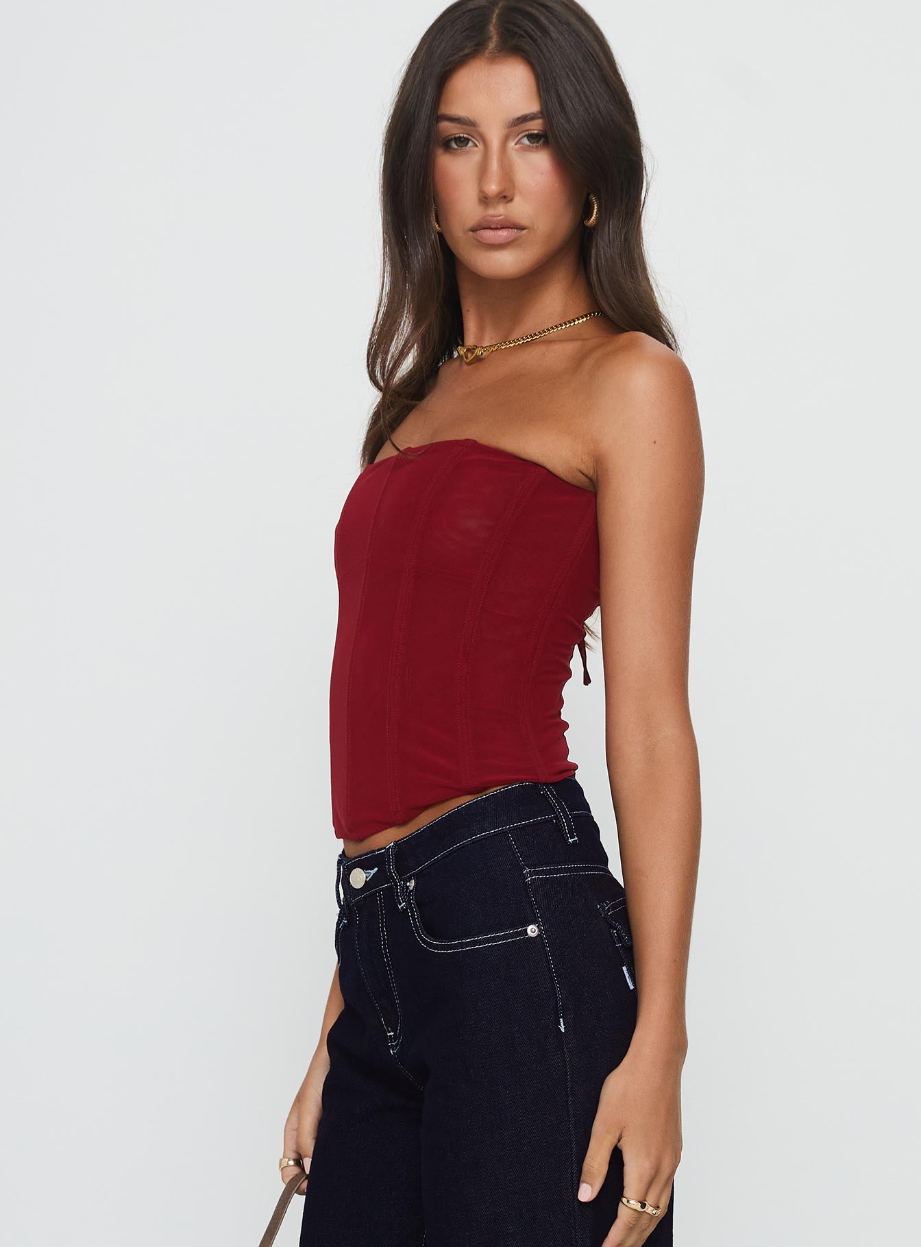 Oscuro Longline Mesh Corset Top Berry-Vipp Girl