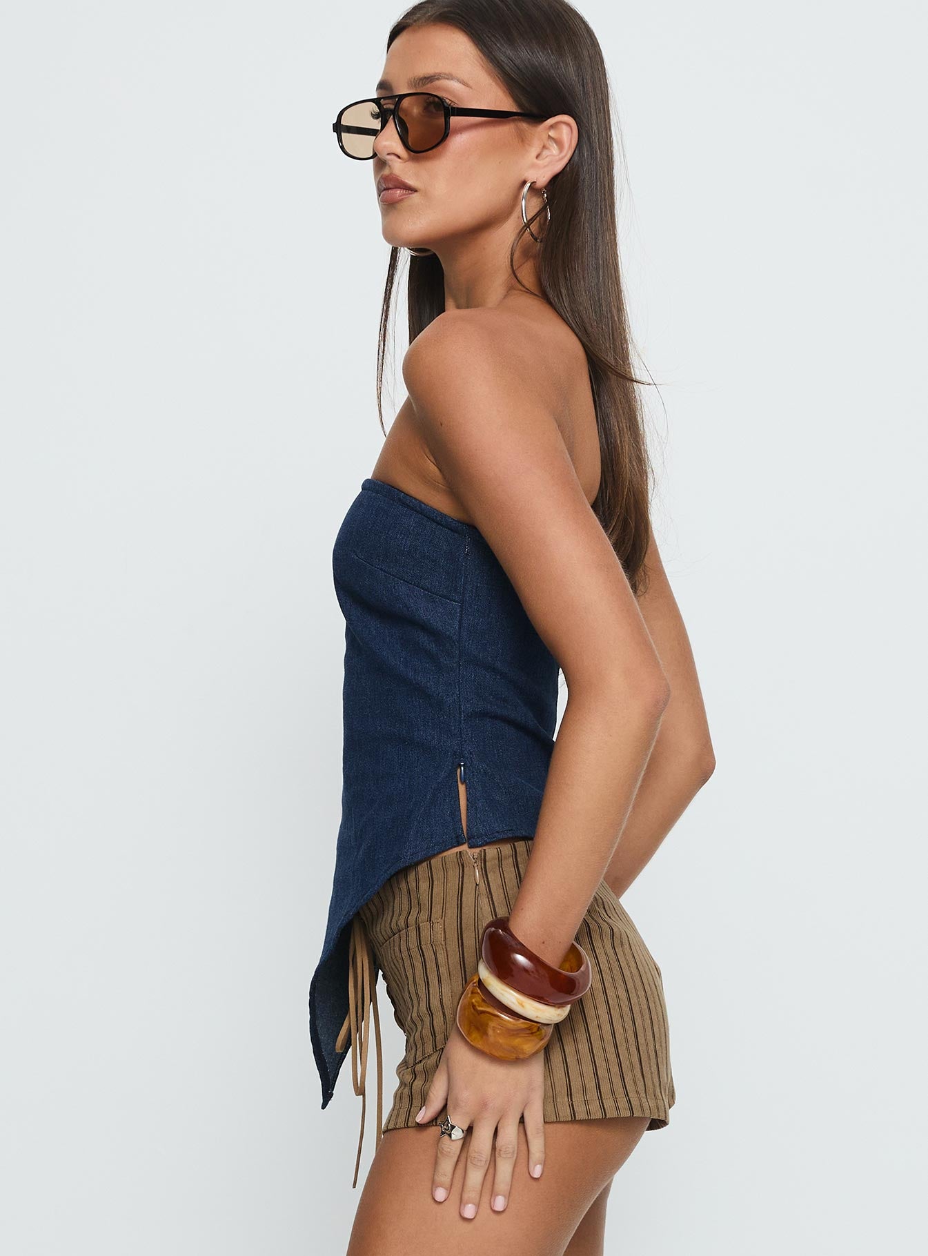 Birdie Asymmetric Denim Top Dark Blue-Vipp Girl