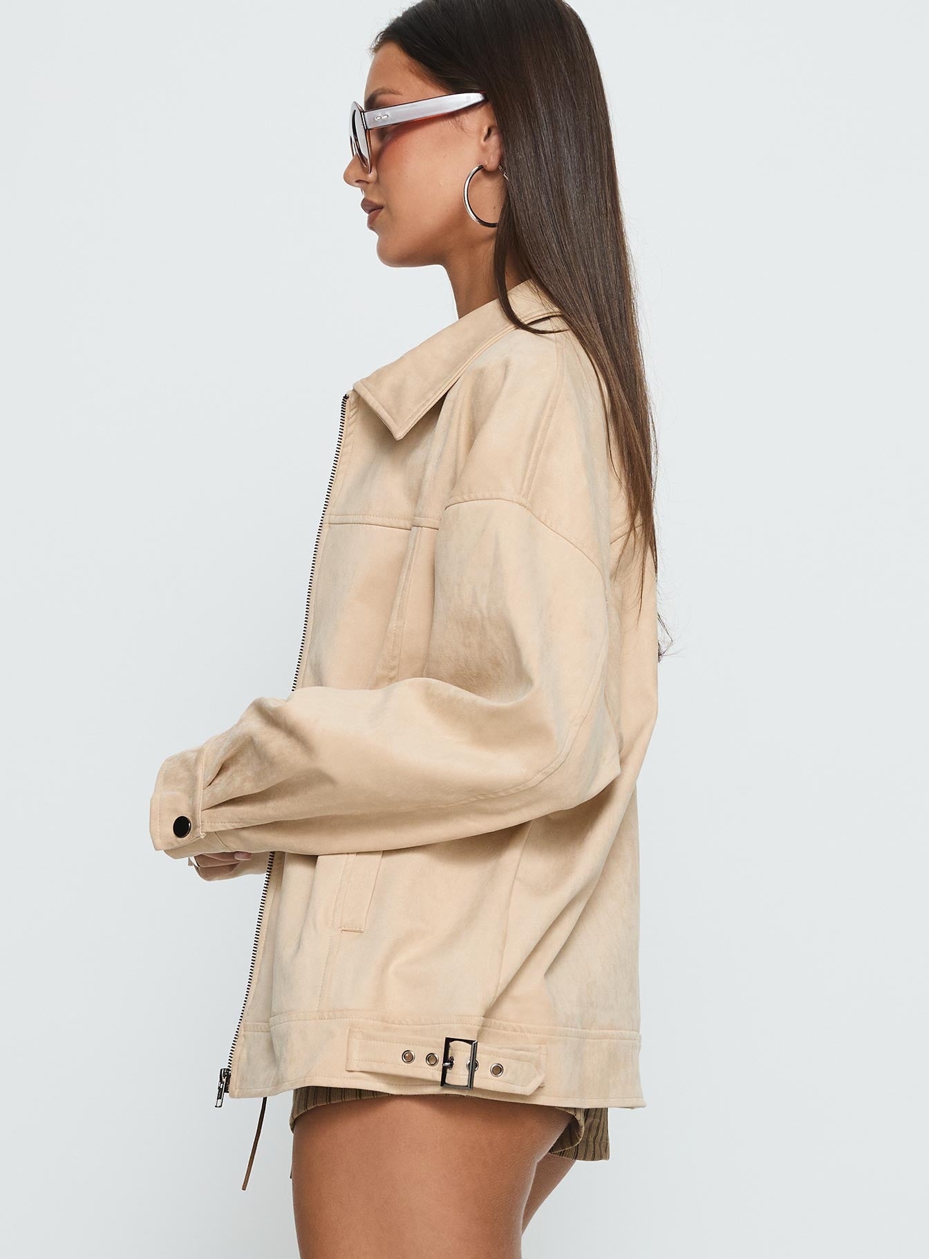 Goldsmith Faux Suede Bomber Jacket Beige-Vipp Girl