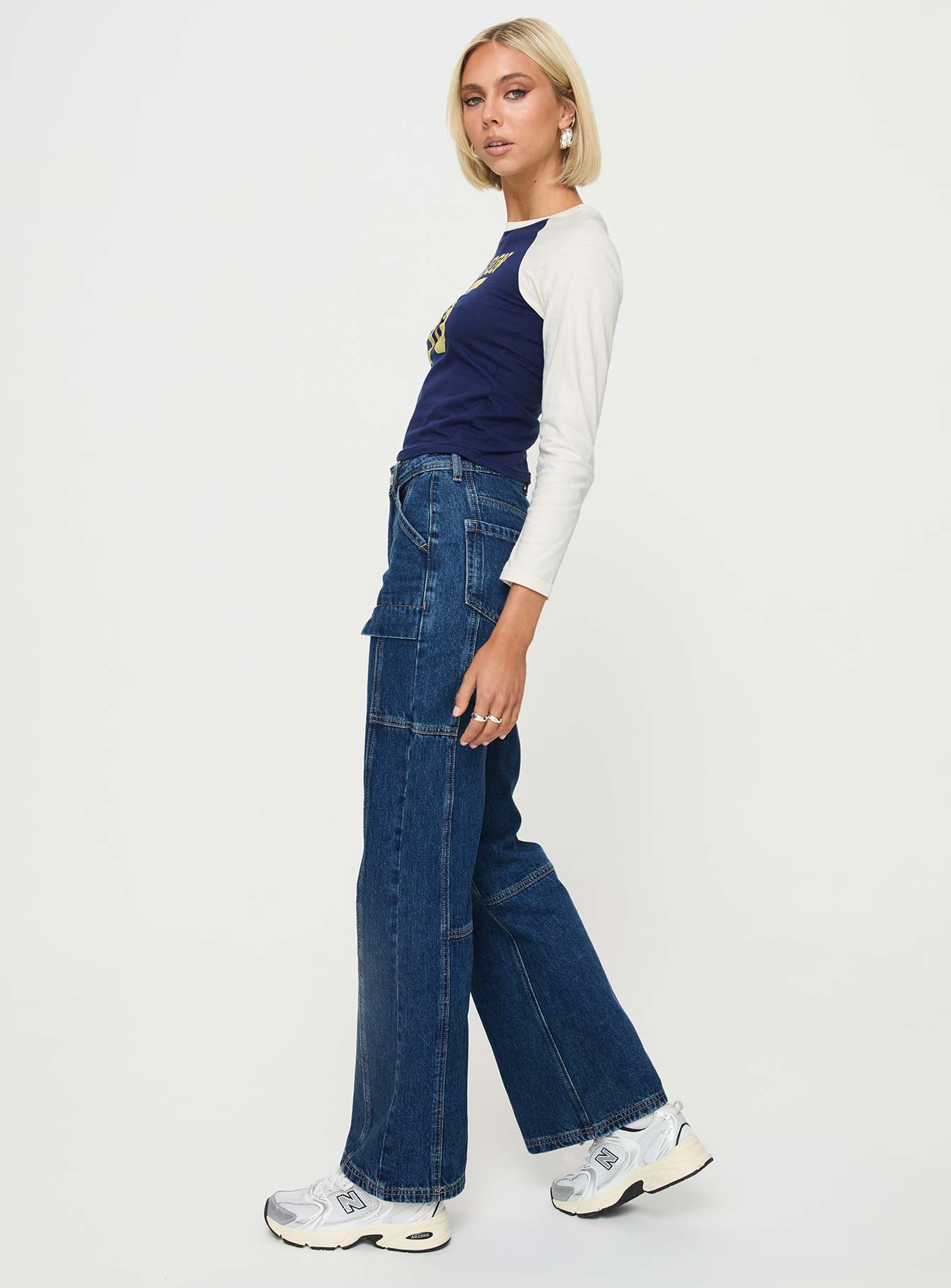 Chad High Rise Wide Leg Cargo Jeans Dark Wash Denim-Vipp Girl