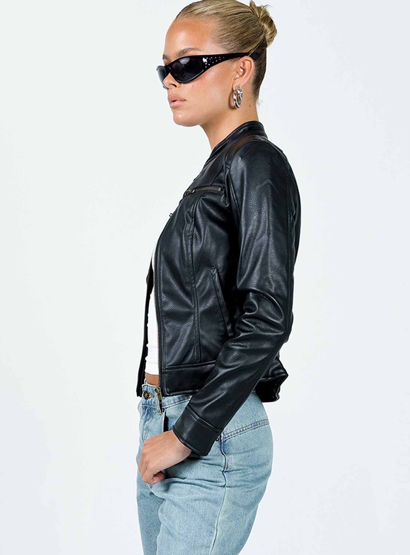 Pottsville Faux Leather Moto Jacket Black-Vipp Girl