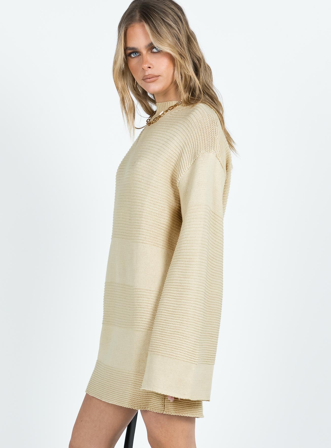 Cheyenne Knit Sweater Dress Beige-Vipp Girl