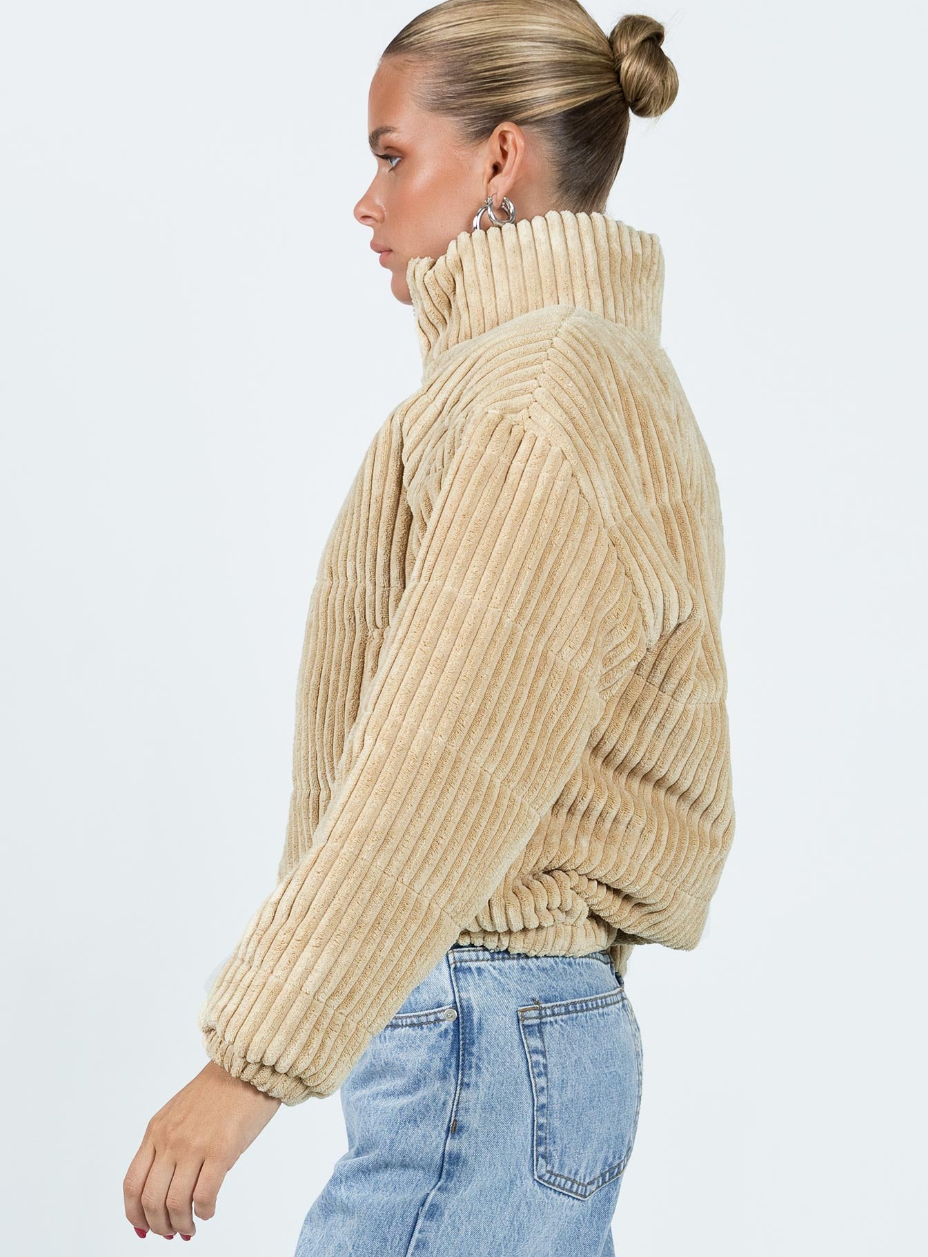 Benli Cord Puffer Jacket Beige-Vipp Girl