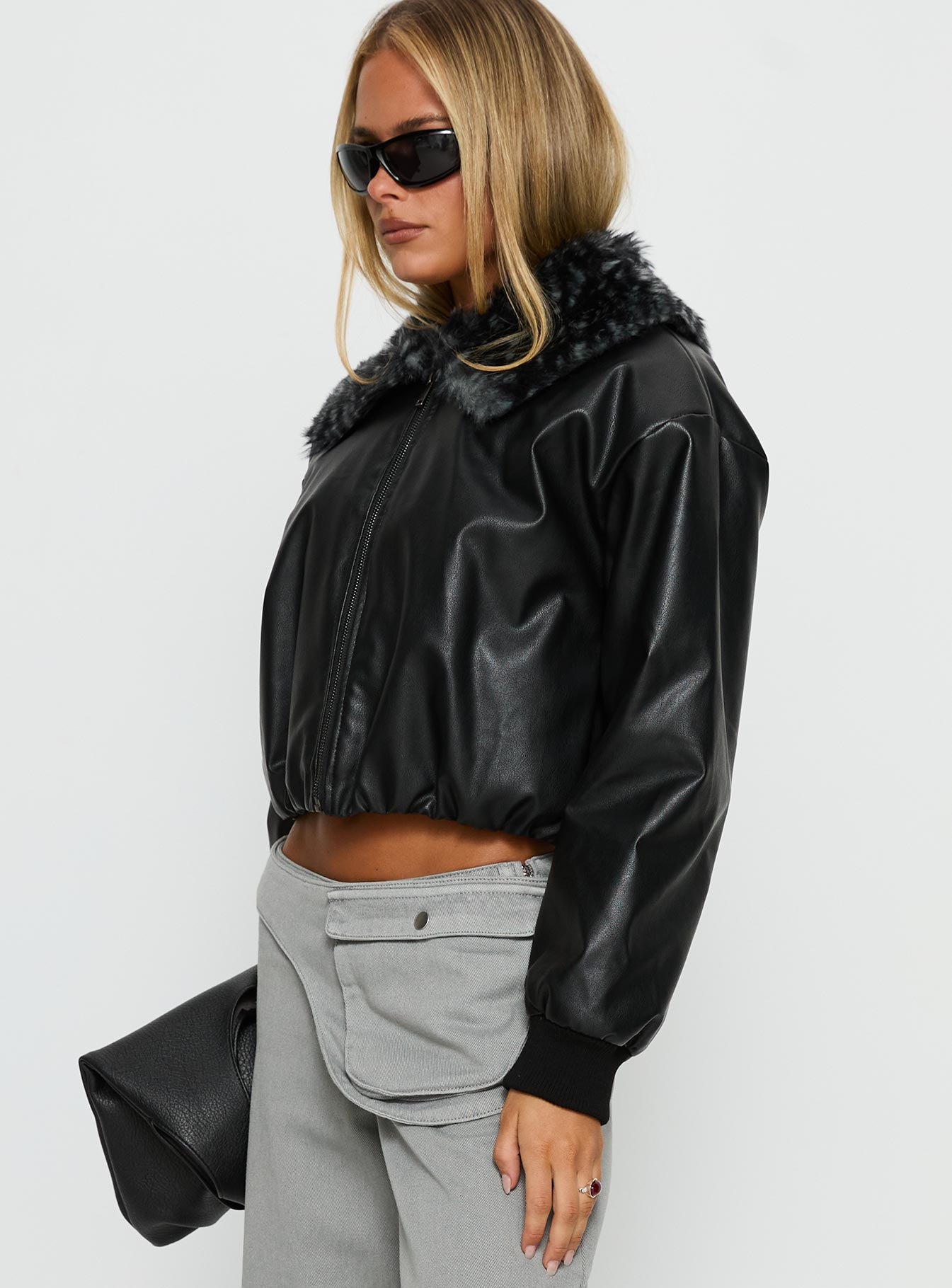 Koemi Faux Leather Collared Jacket Black-Vipp Girl