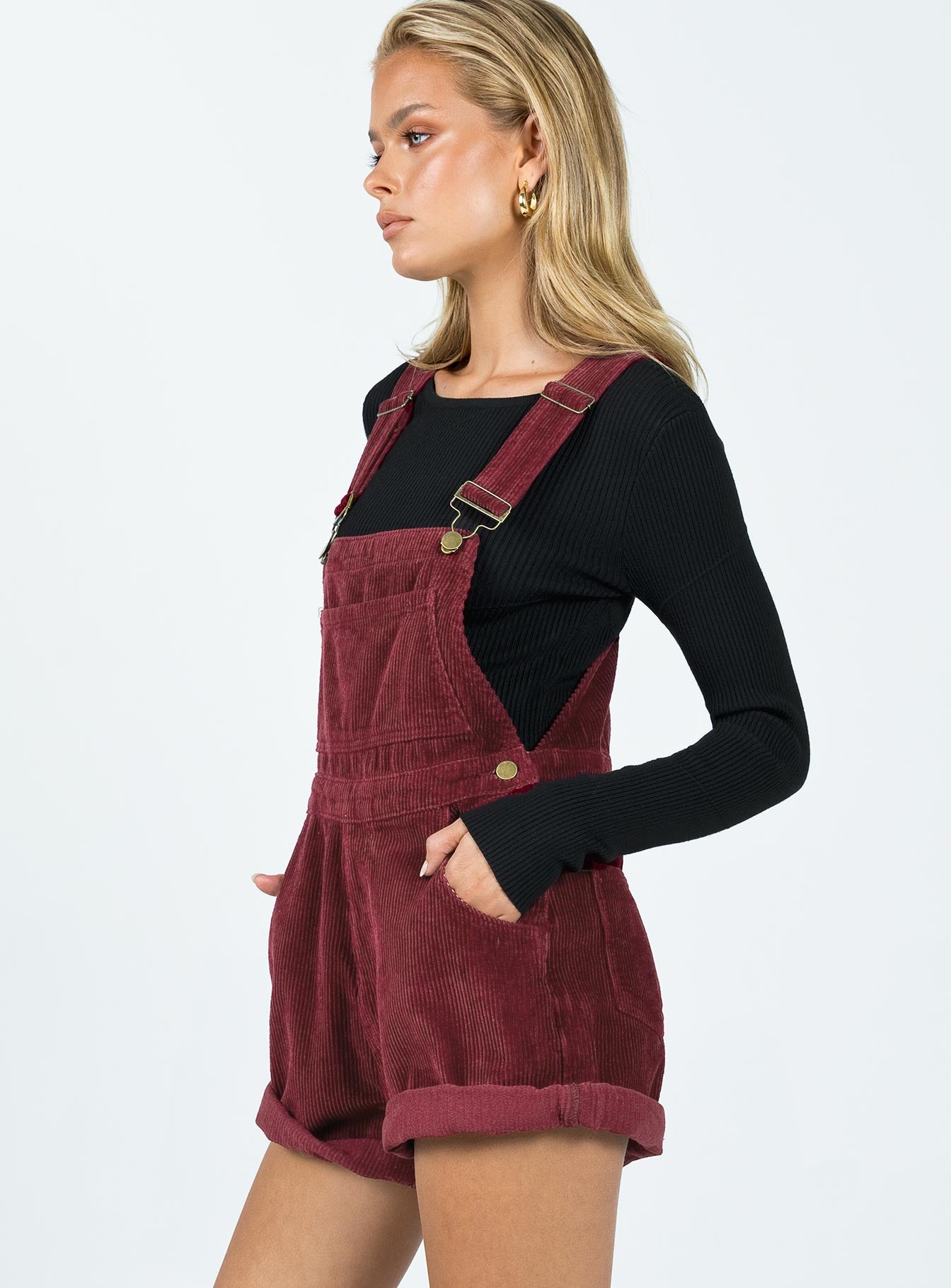 Kacey Short Overalls Burgundy-Vipp Girl