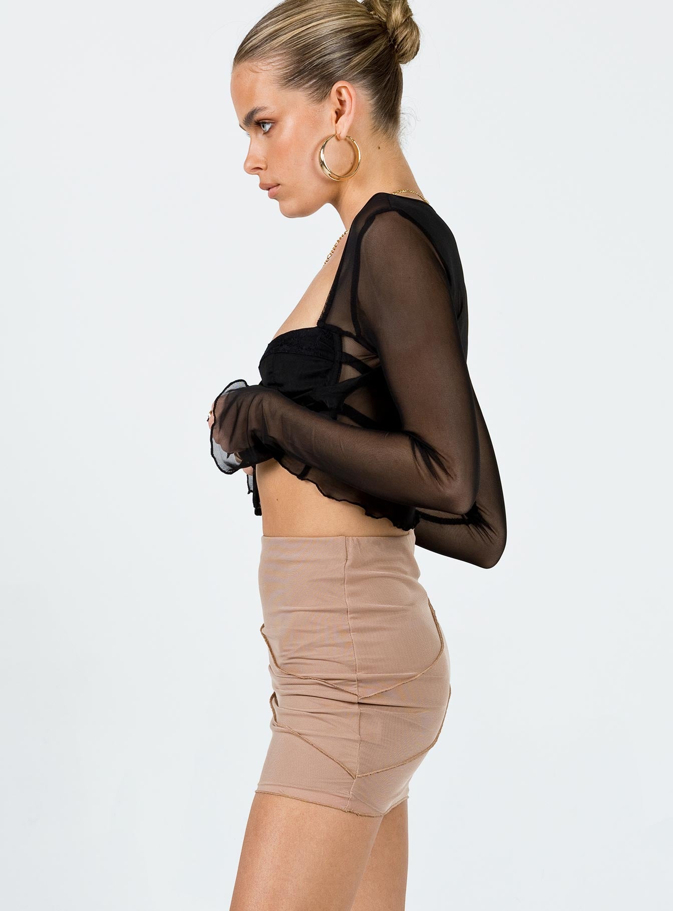 Oscar Mesh Mini Skirt Beige-Vipp Girl