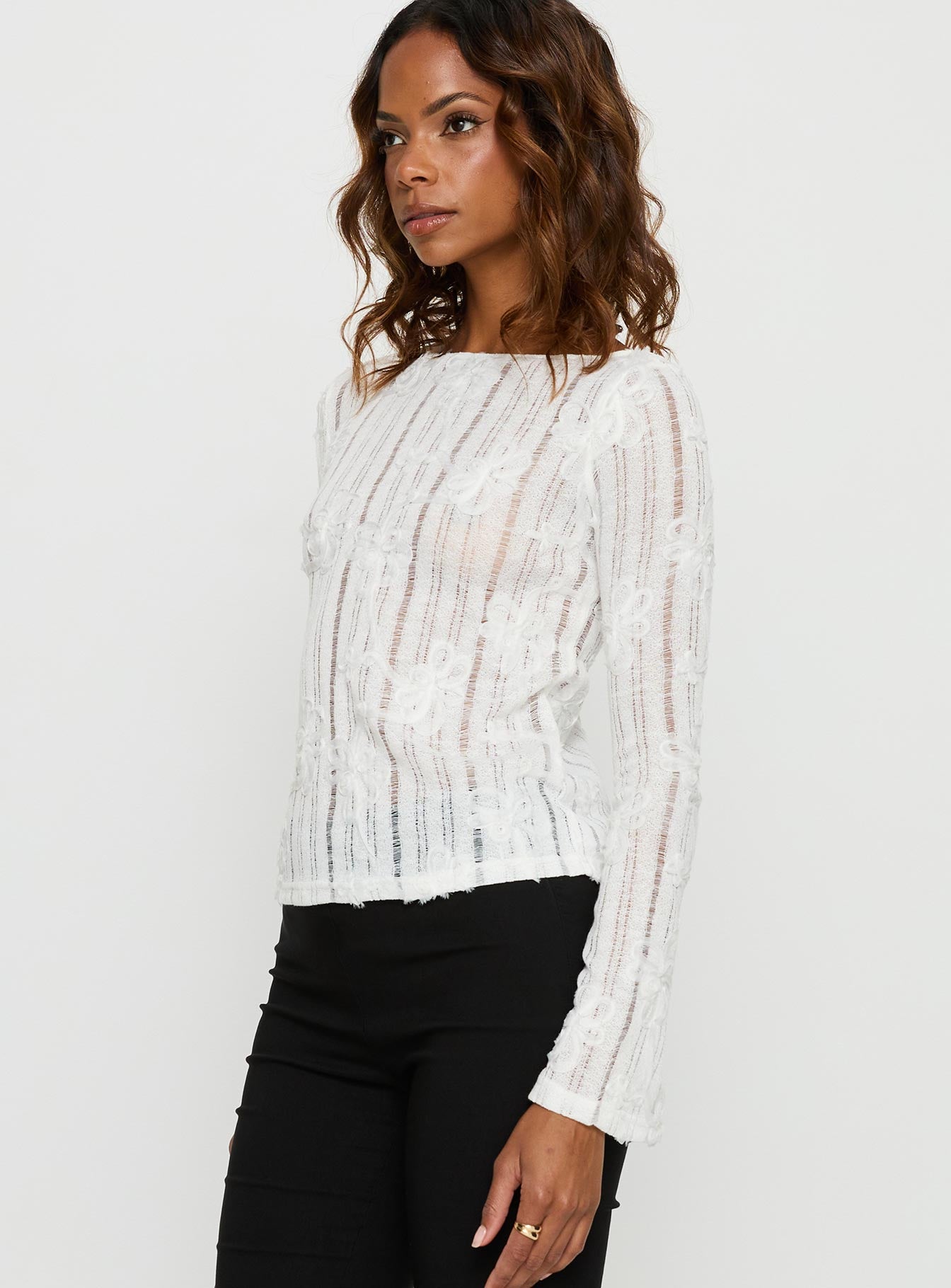 Devanie Sheer Long Sleeve Top White-Vipp Girl