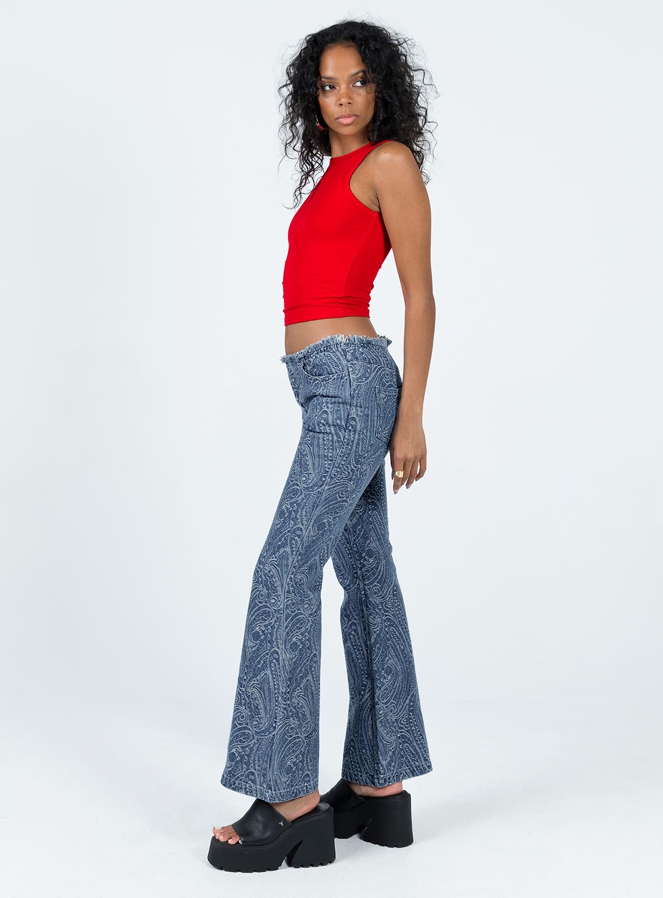 Loweana Low Rise Jacquard Flare Jean Blue Denim-Vipp Girl