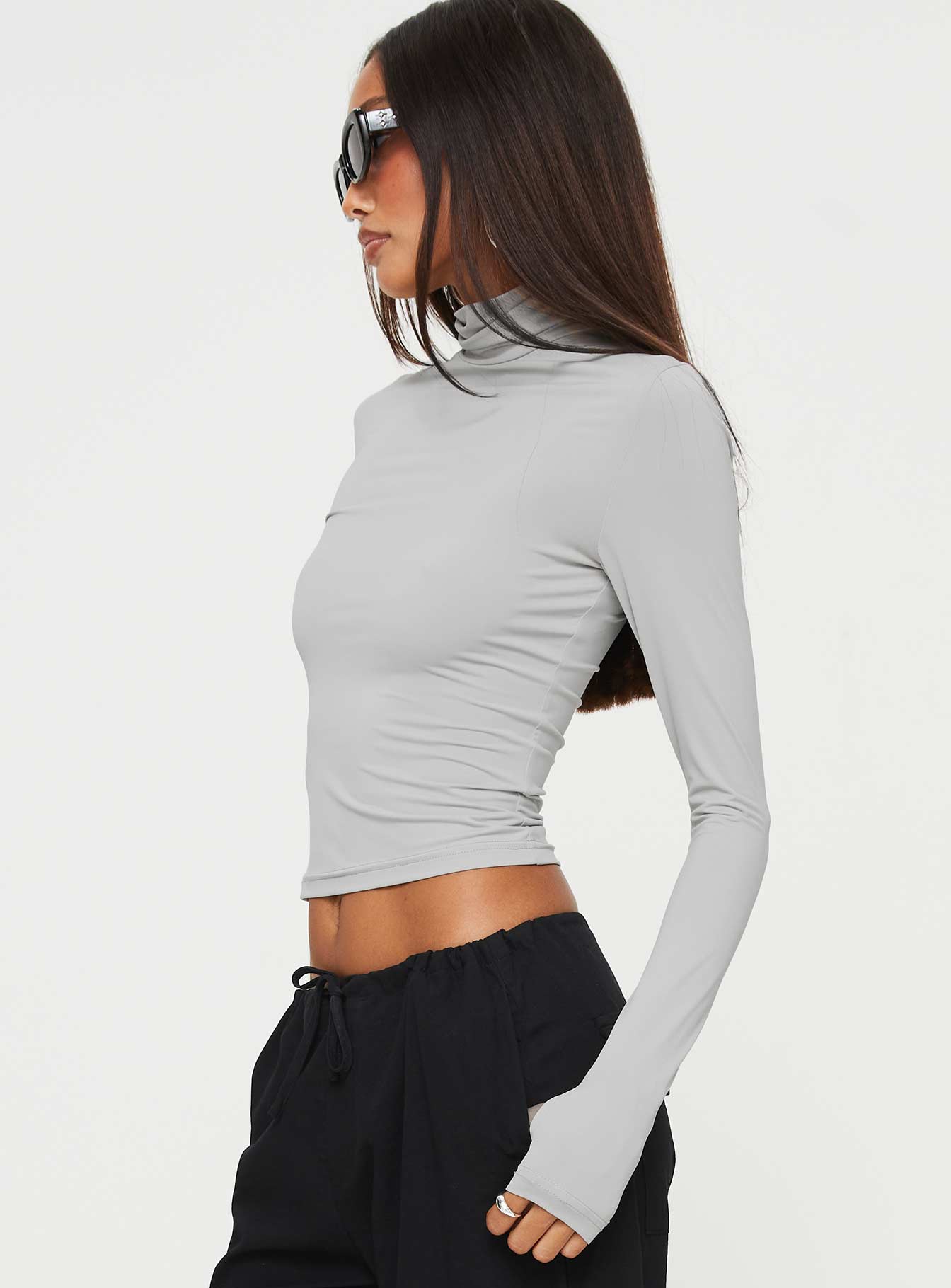 Elysium Long Sleeve Turtleneck Top Light Grey-Vipp Girl