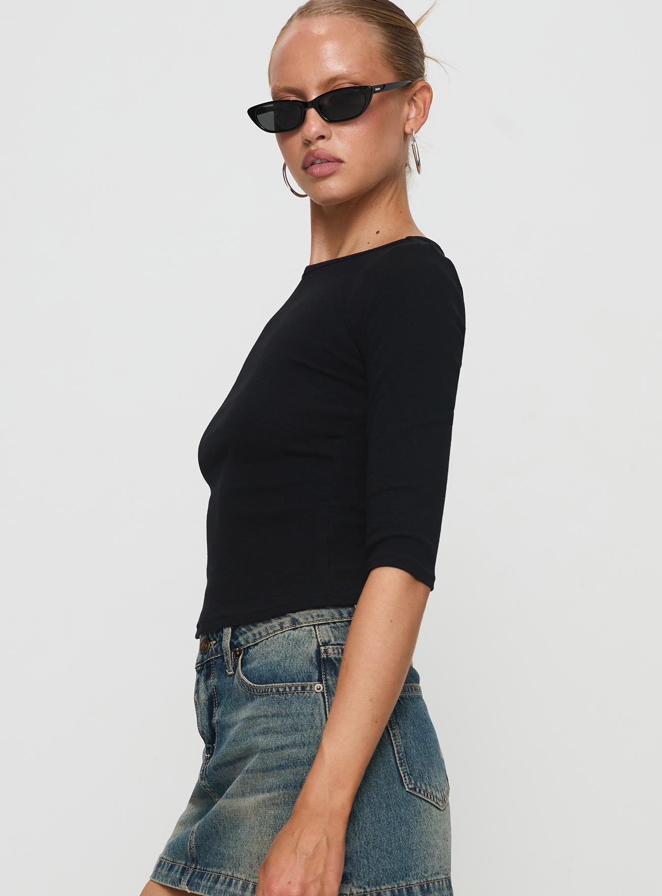 Elaia 3/4 Sleeve Top Black-Vipp Girl