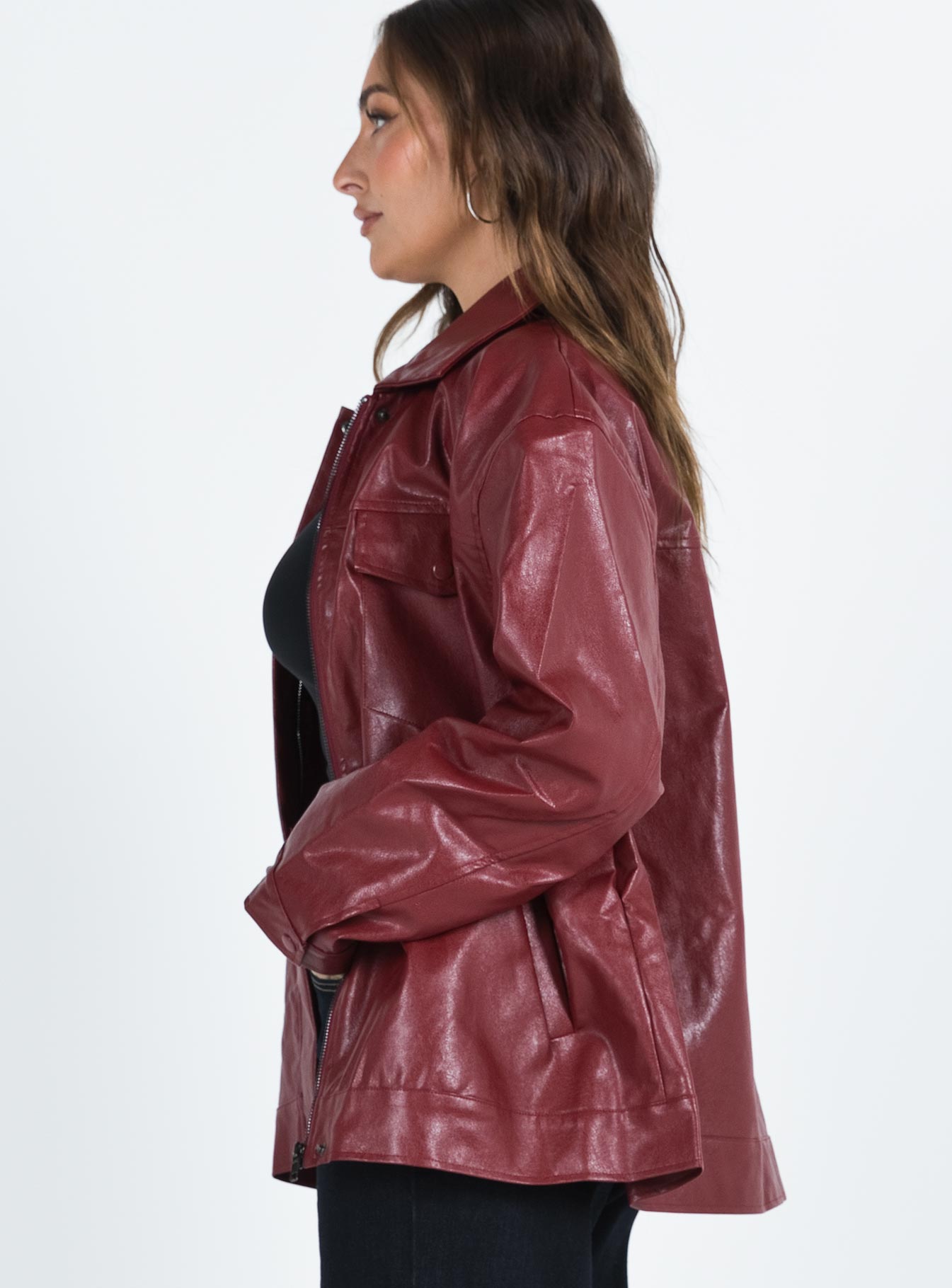 Callie Faux Leather Jacket Burgundy-Vipp Girl