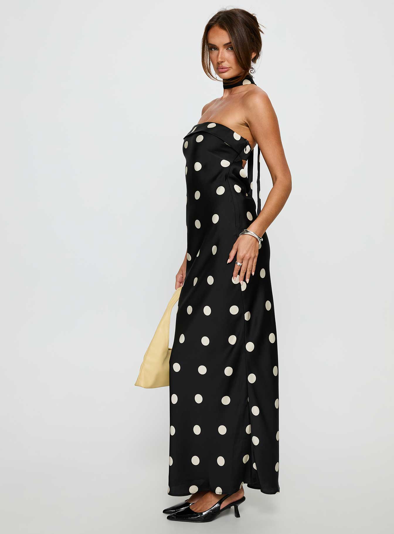 Madilaine Strapless Scarf Maxi Dress Black / Polka Dot-Vipp Girl