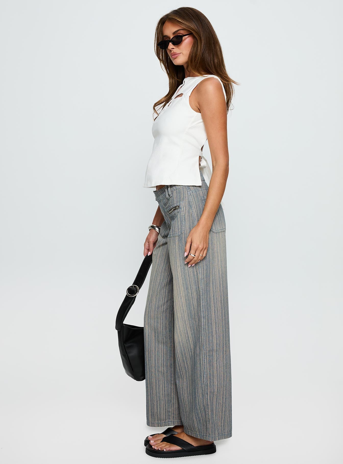 Lifetimes Mid Rise Wide Leg Cargo Jeans Dark Blue Stripe-Vipp Girl