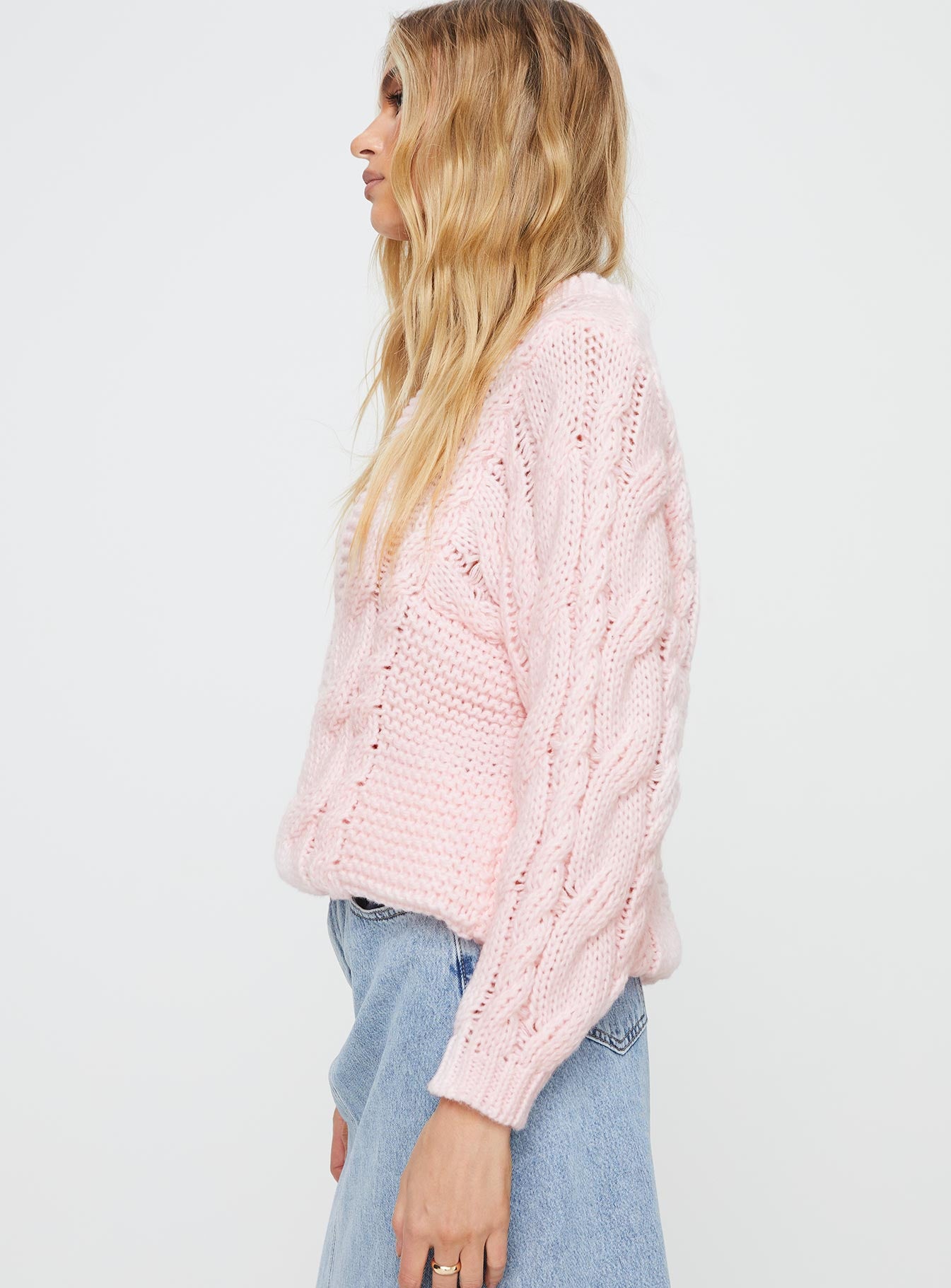 Ellison Cable Knit Sweater Blush Pink-Vipp Girl