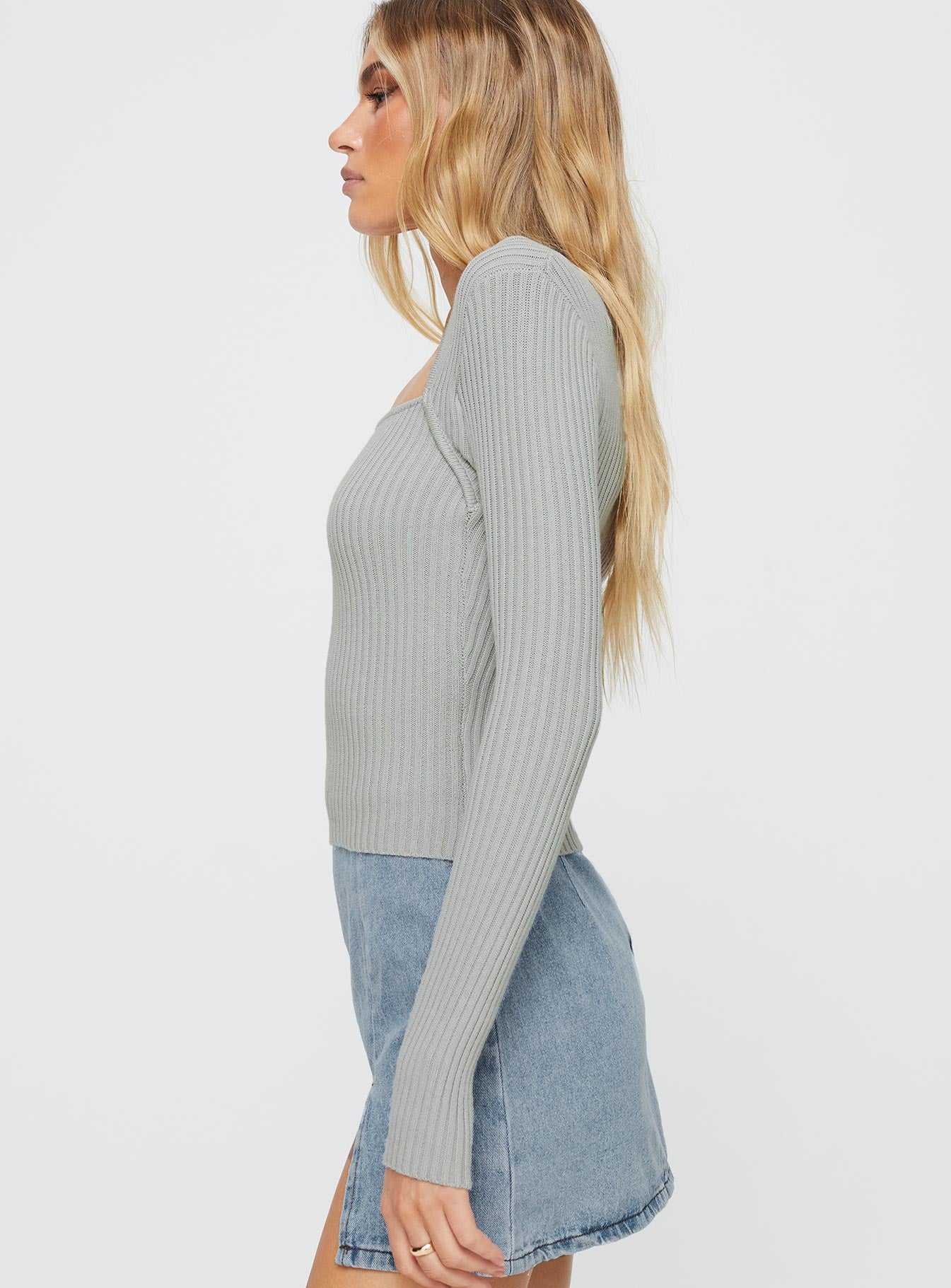 Gleeson Square Neck Long Sleeve Top Grey-Vipp Girl
