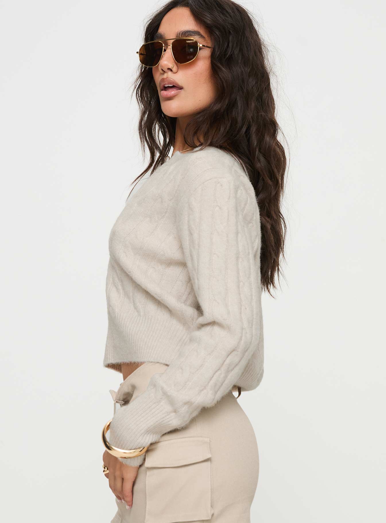 Nicolie Cable Knit Sweater Beige-Vipp Girl