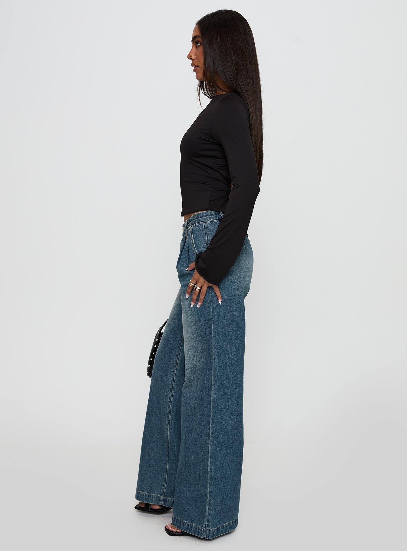 Laguardia Mid Rise Wide Leg Jeans Dark Blue Wash-Vipp Girl