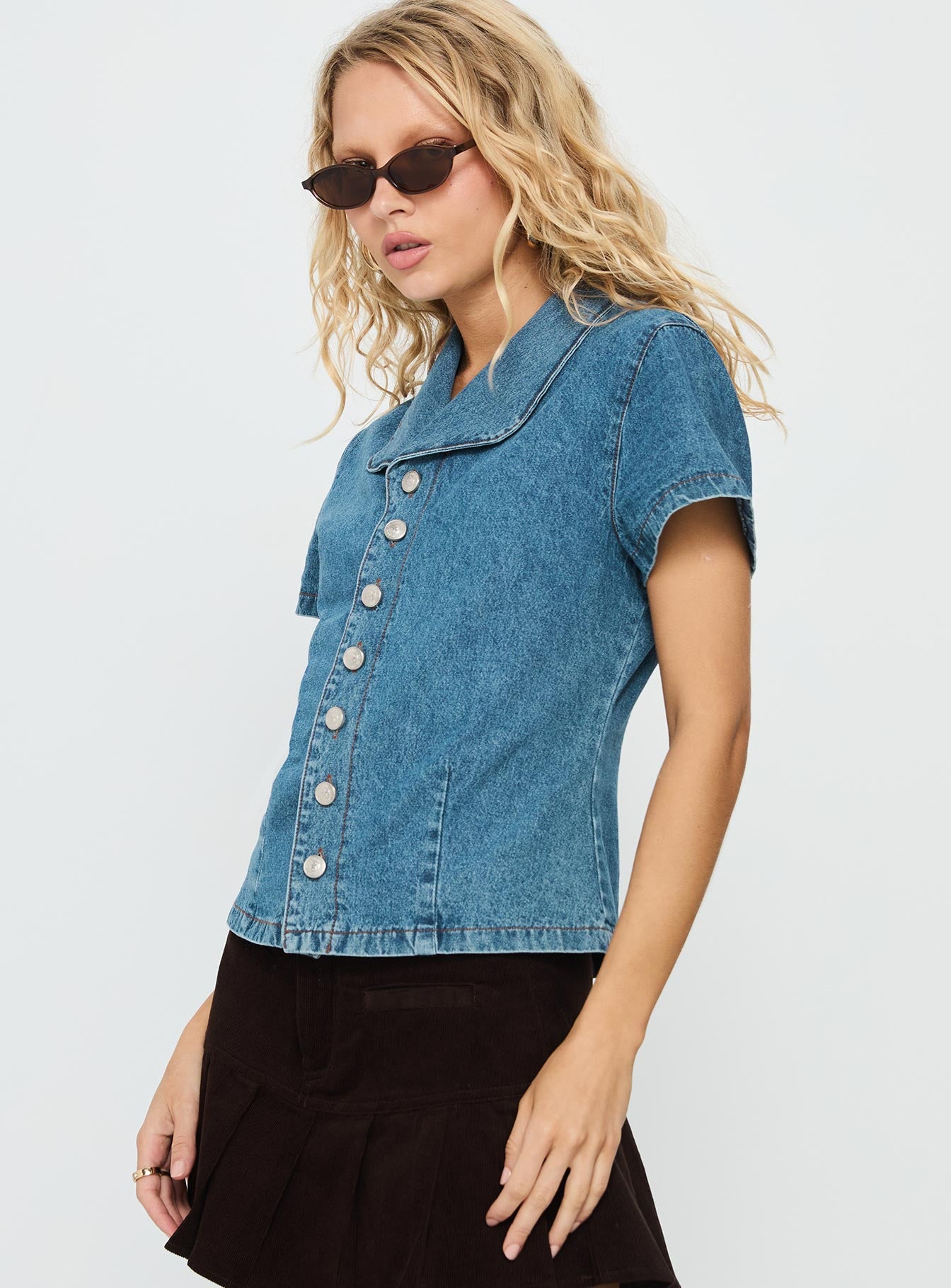 Ellix Button Up Top Blue Denim-Vipp Girl