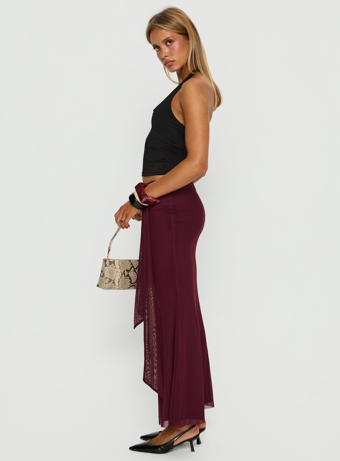 Caviar Tie Maxi Skirt Currant-Vipp Girl