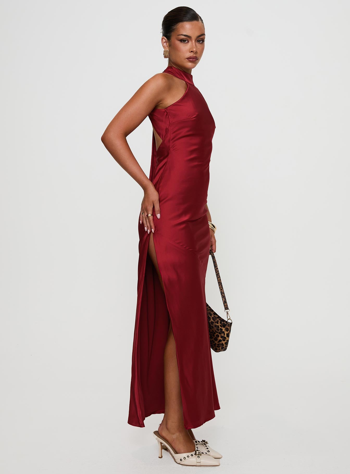 Mordecai Halter Maxi Dress Burgundy-Vipp Girl