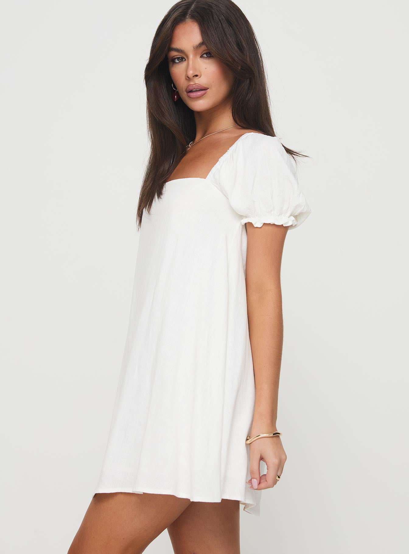 Beyond Linen Blend Mini Dress White-Vipp Girl