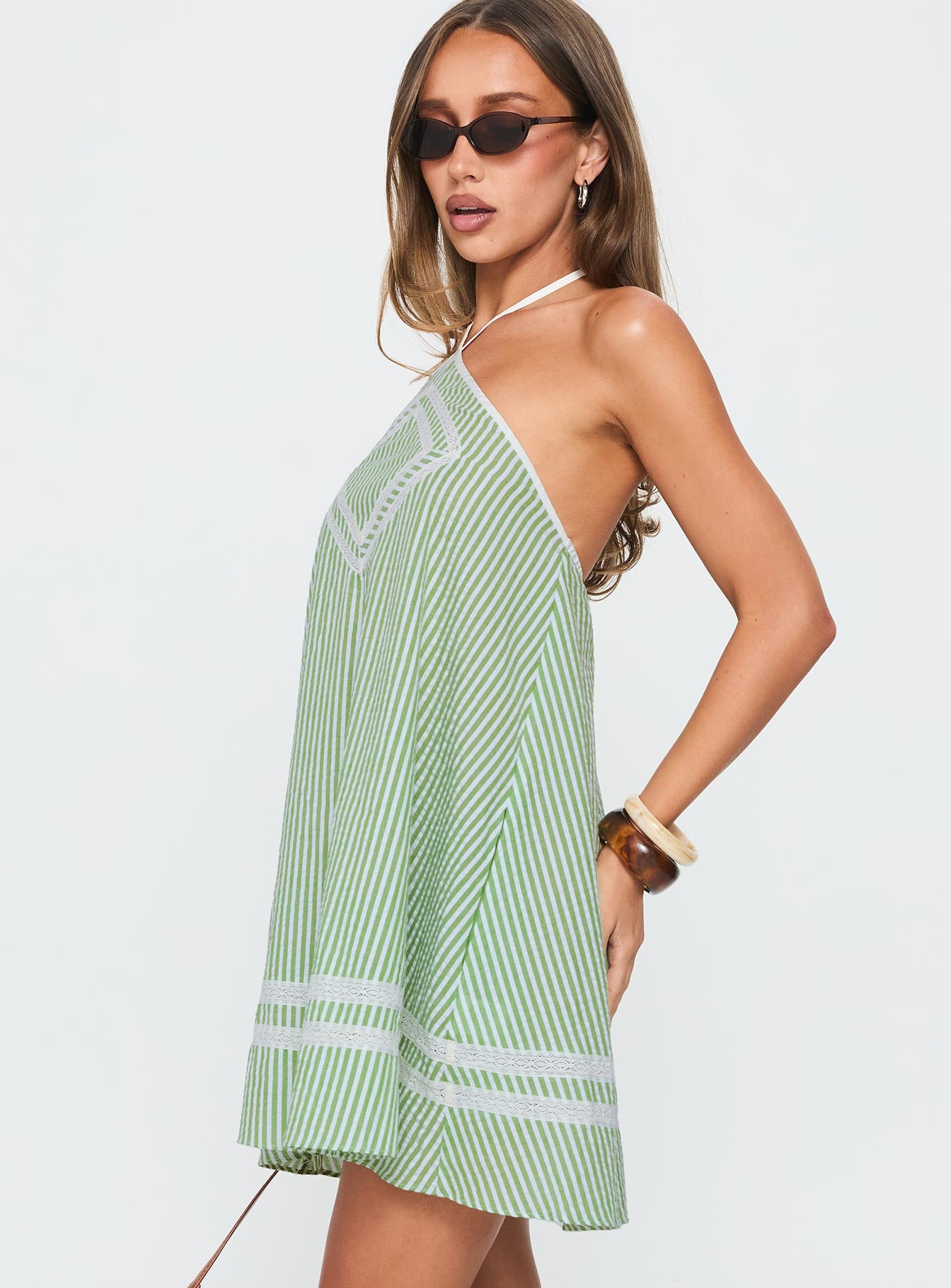 River Rose Anglais Swing Mini Dress Green Stripe-Vipp Girl