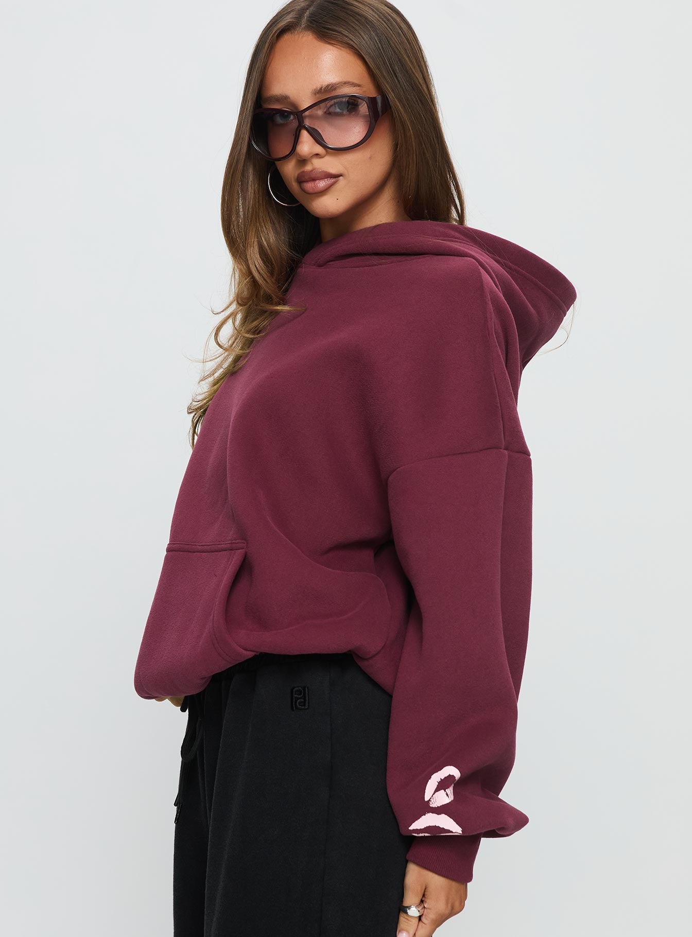 Kisses Graphic Hoodie Wine-Vipp Girl