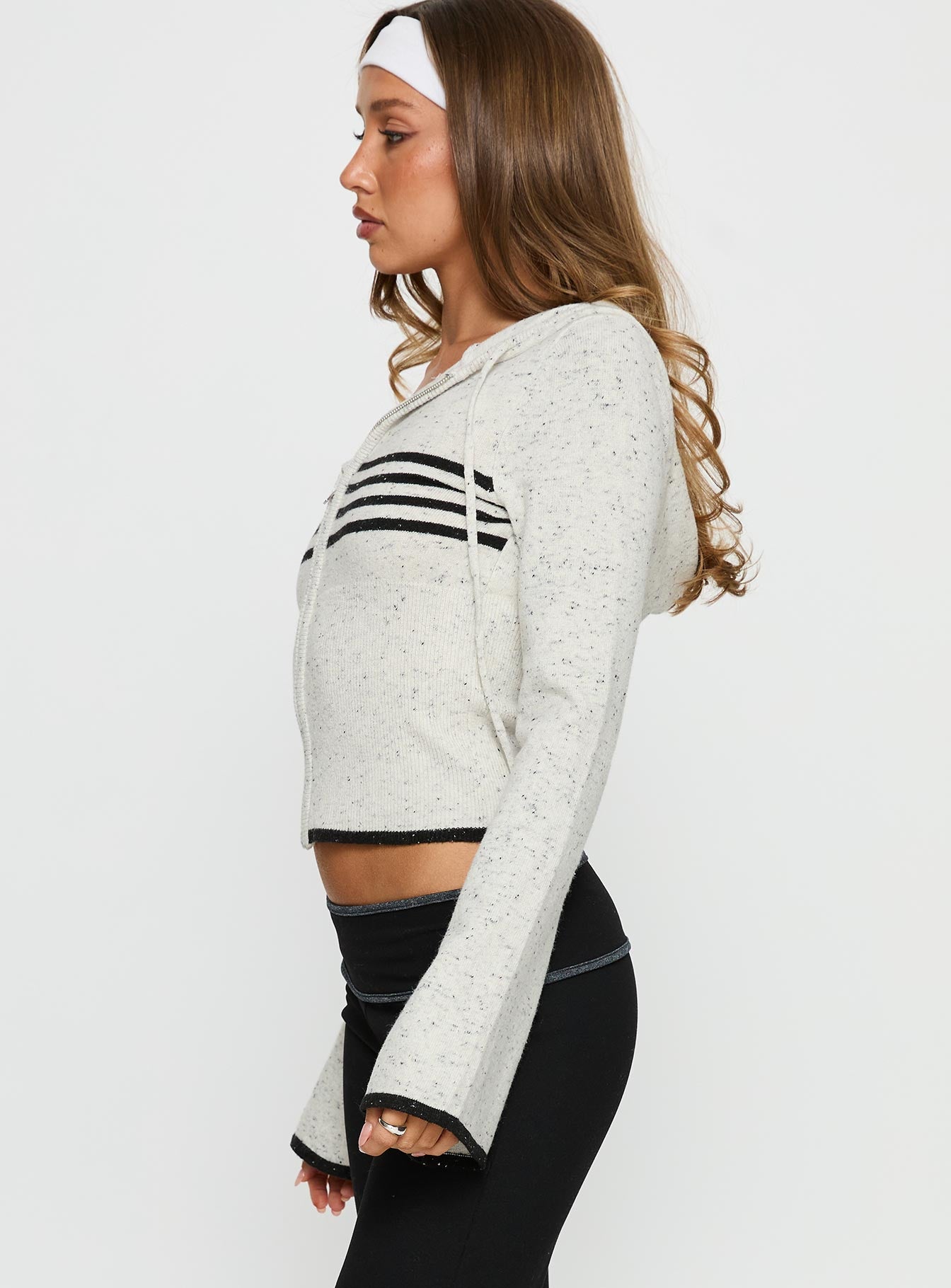 Brandea Zip Through Knit Hoodie White Marle-Vipp Girl