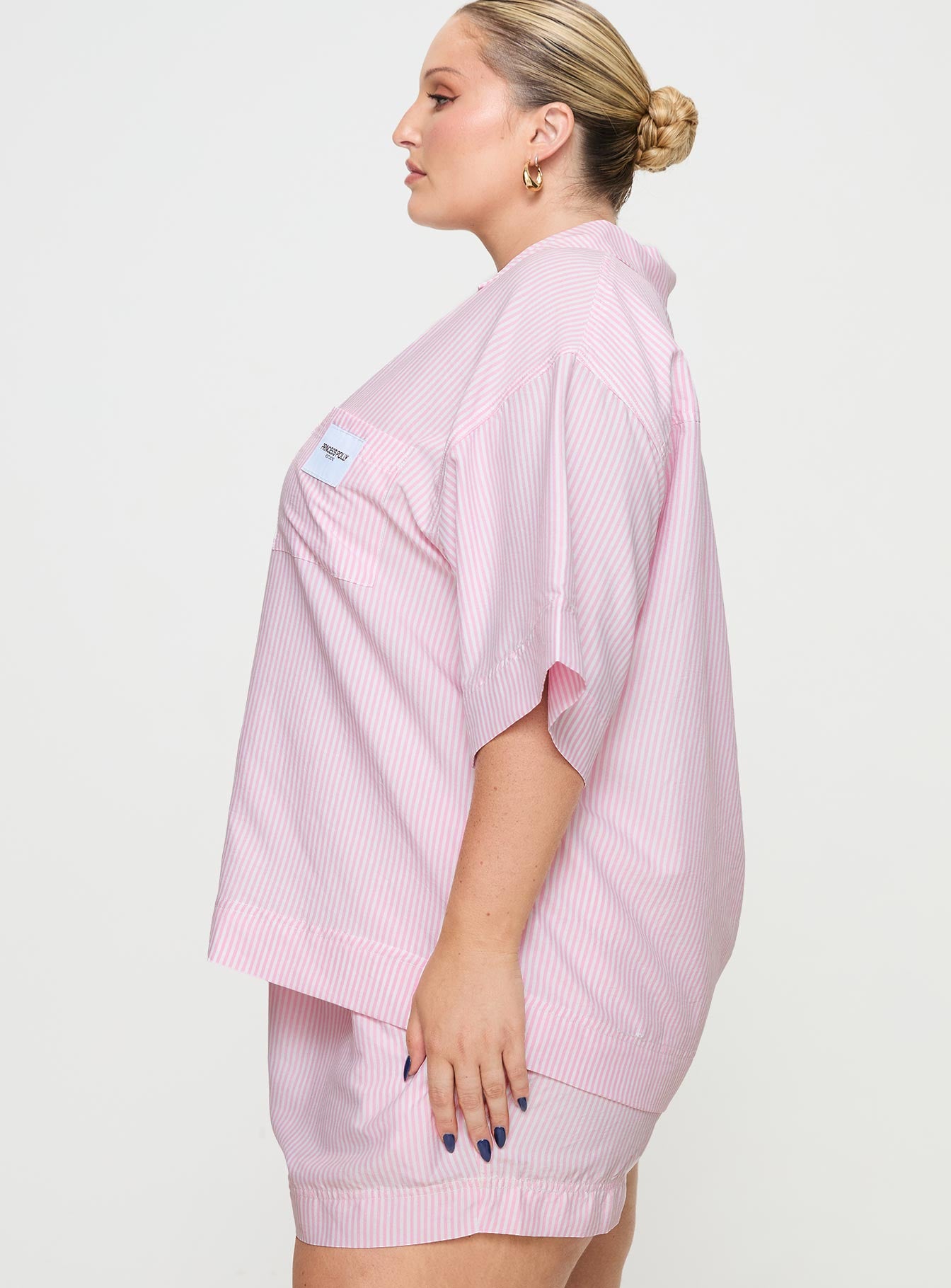 Early Riser Sleep Shirt Pink Stripe Curve-Vipp Girl