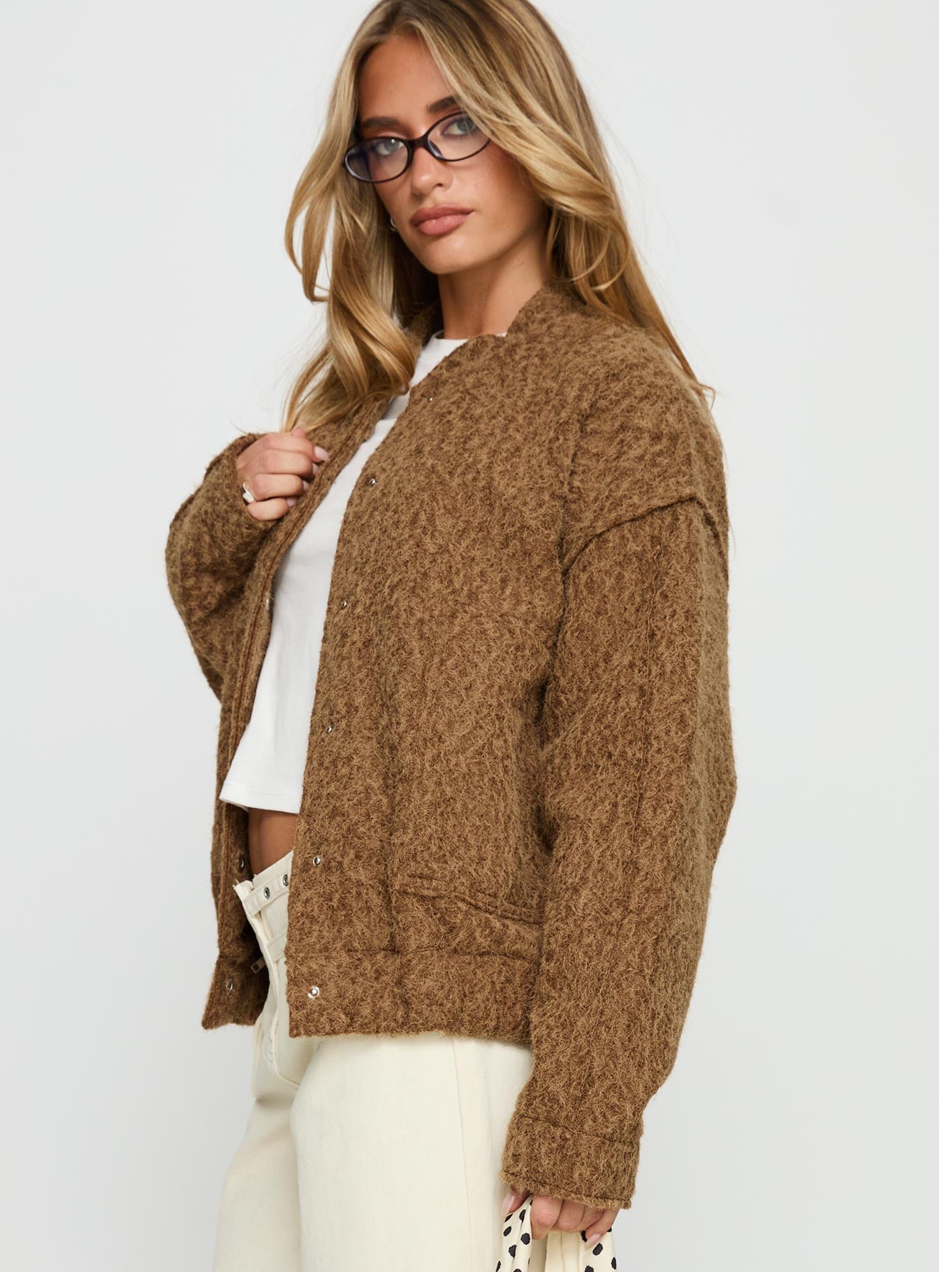 Kemberly Soft Textured Bomber Jacket Brown-Vipp Girl