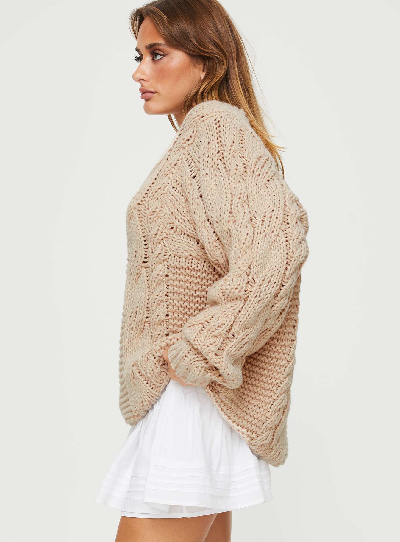 Ellison Cable Knit Sweater Beige-Vipp Girl