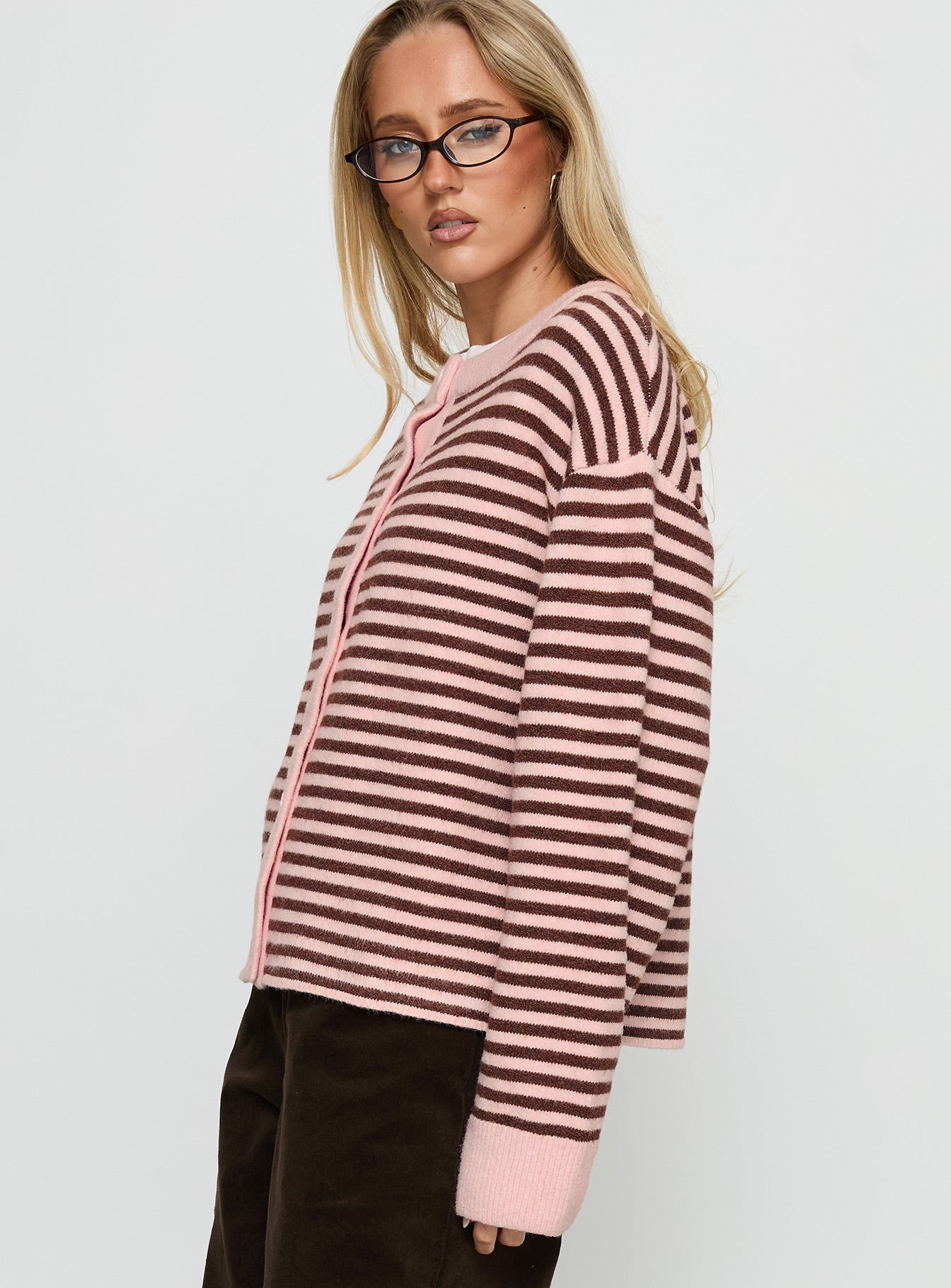 Darnelle Button Up Knit Cardigan Pink Stripe-Vipp Girl