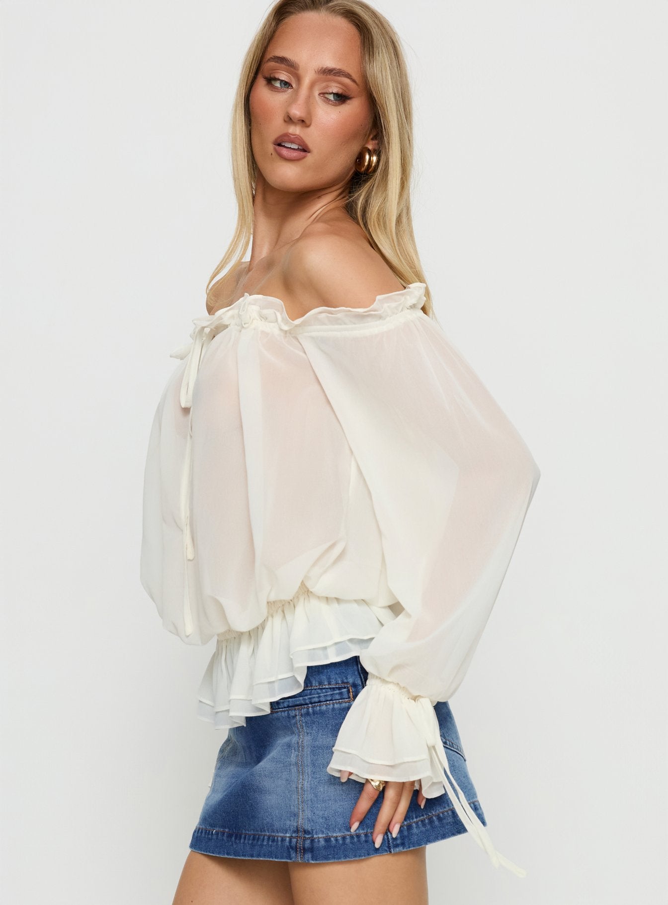 Madelina Frill Long Sleeve Top Cream-Vipp Girl