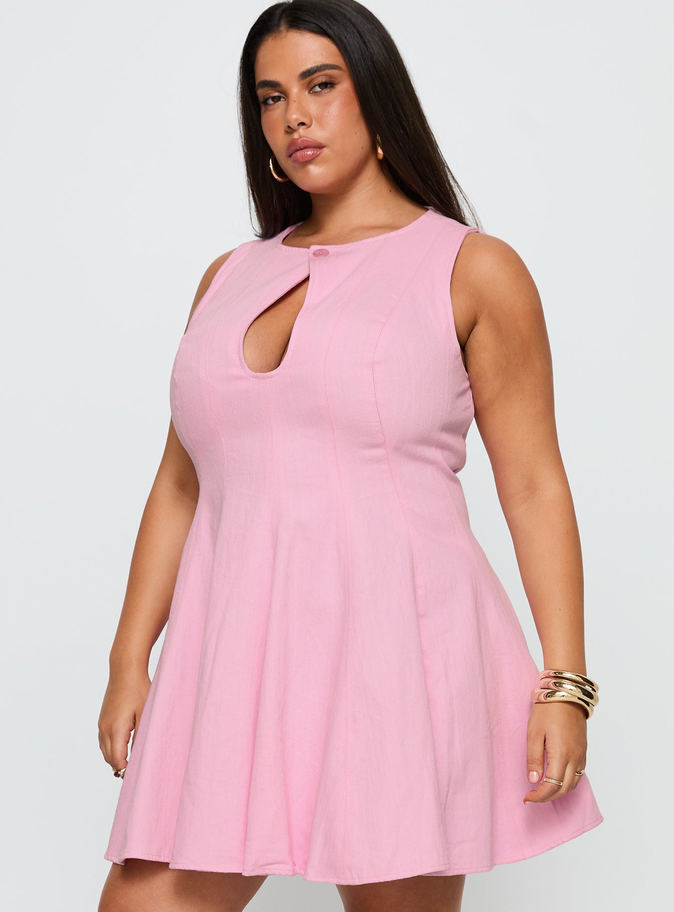 Precedence Keyhole Mini Dress Pink Curve-Vipp Girl