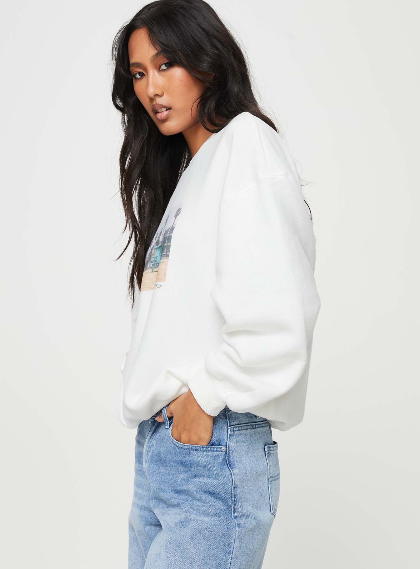 Cali Beach Crew Neck Sweatshirt White-Vipp Girl