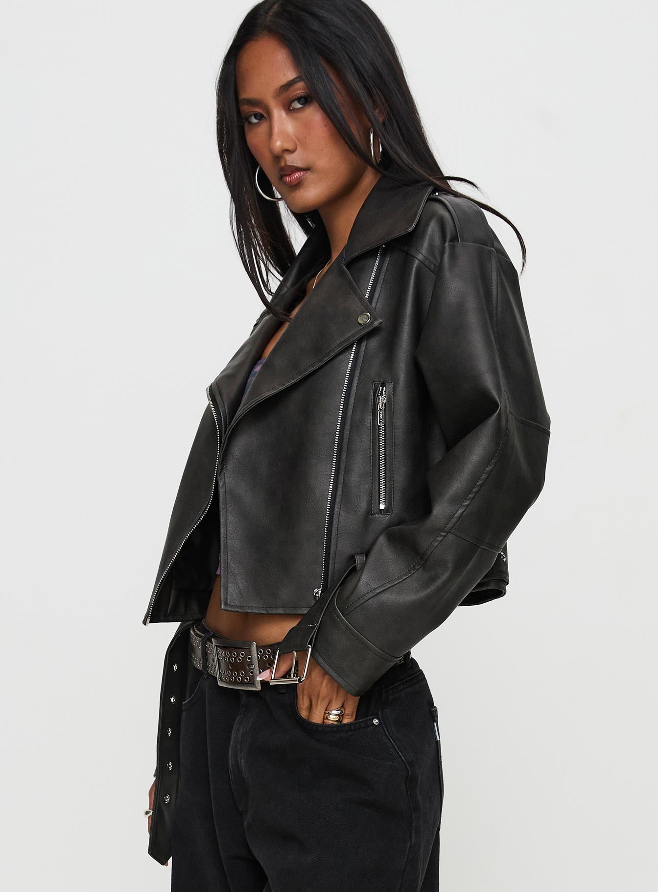 Face The Wind Faux Leather Jacket Grey-Vipp Girl