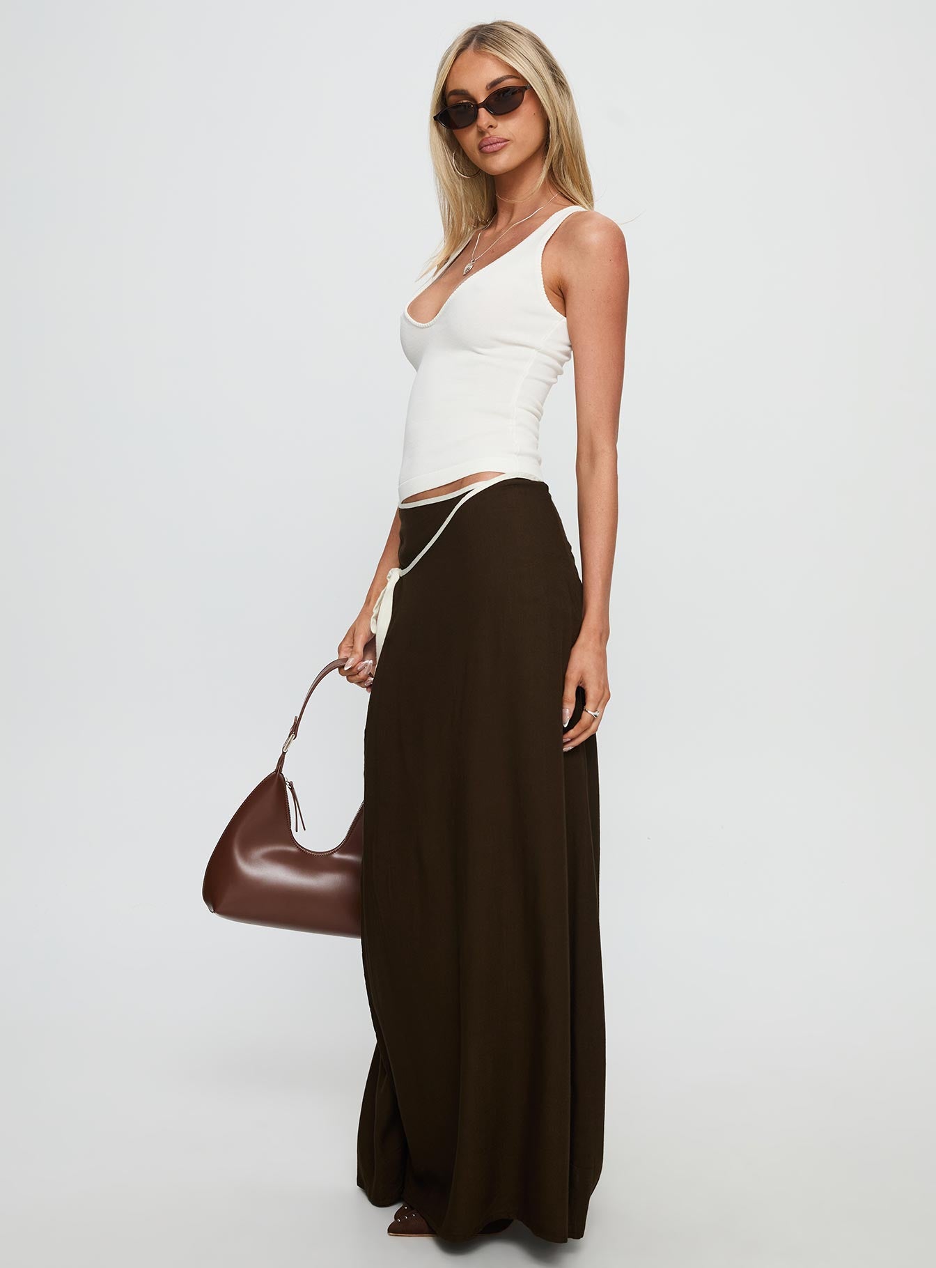 Keirah Contrast Wrap Maxi Skirt Chocolate / White-Vipp Girl