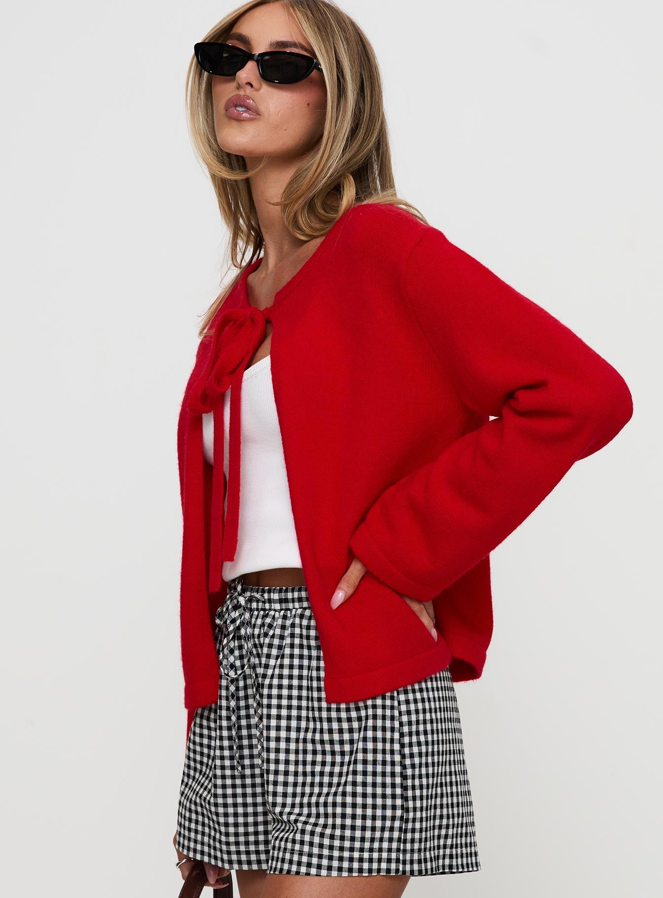 Norine Tie Up Knit Sweater Red-Vipp Girl