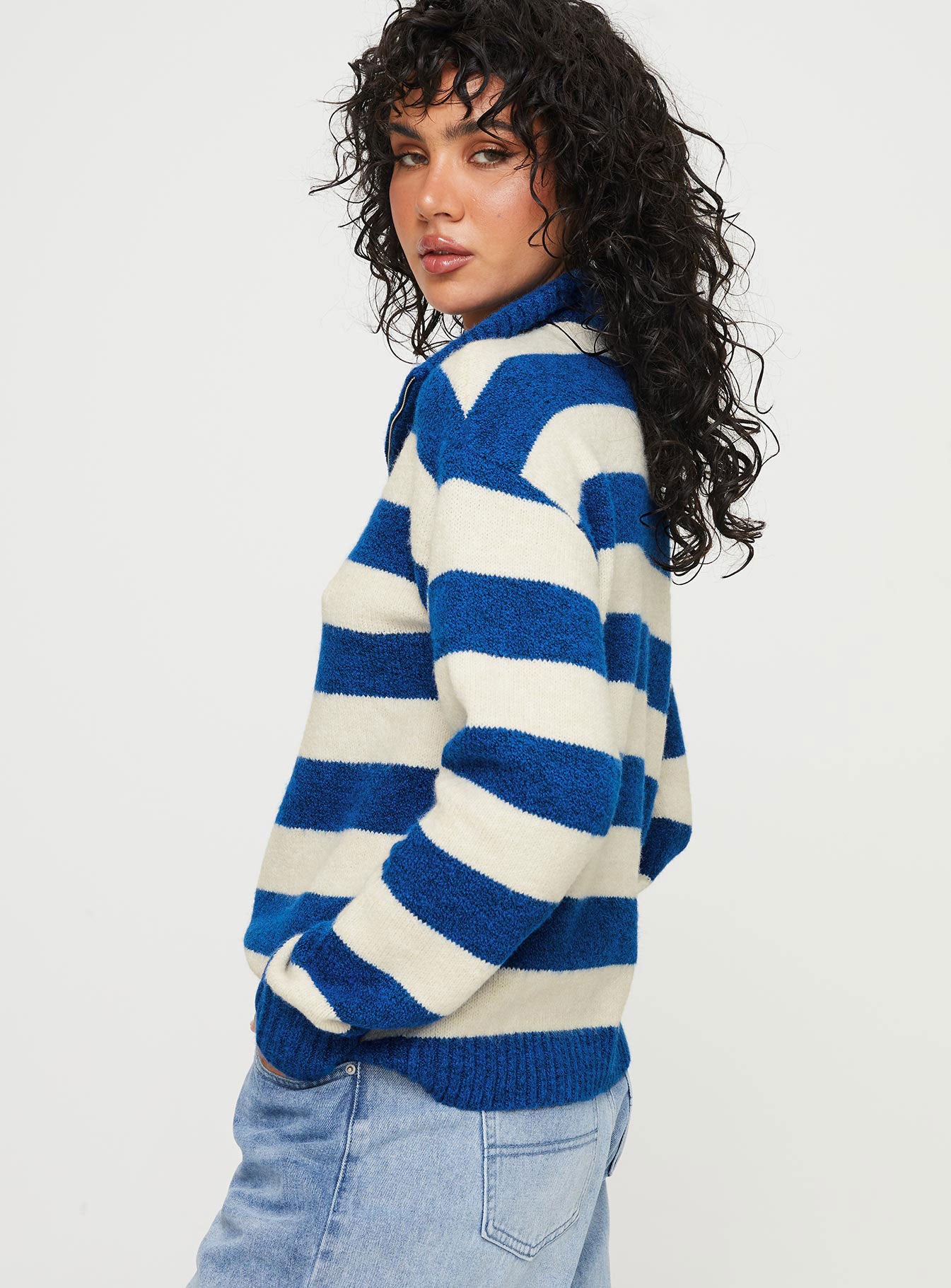 Neena Quarter Zip Sweater Blue / Cream-Vipp Girl