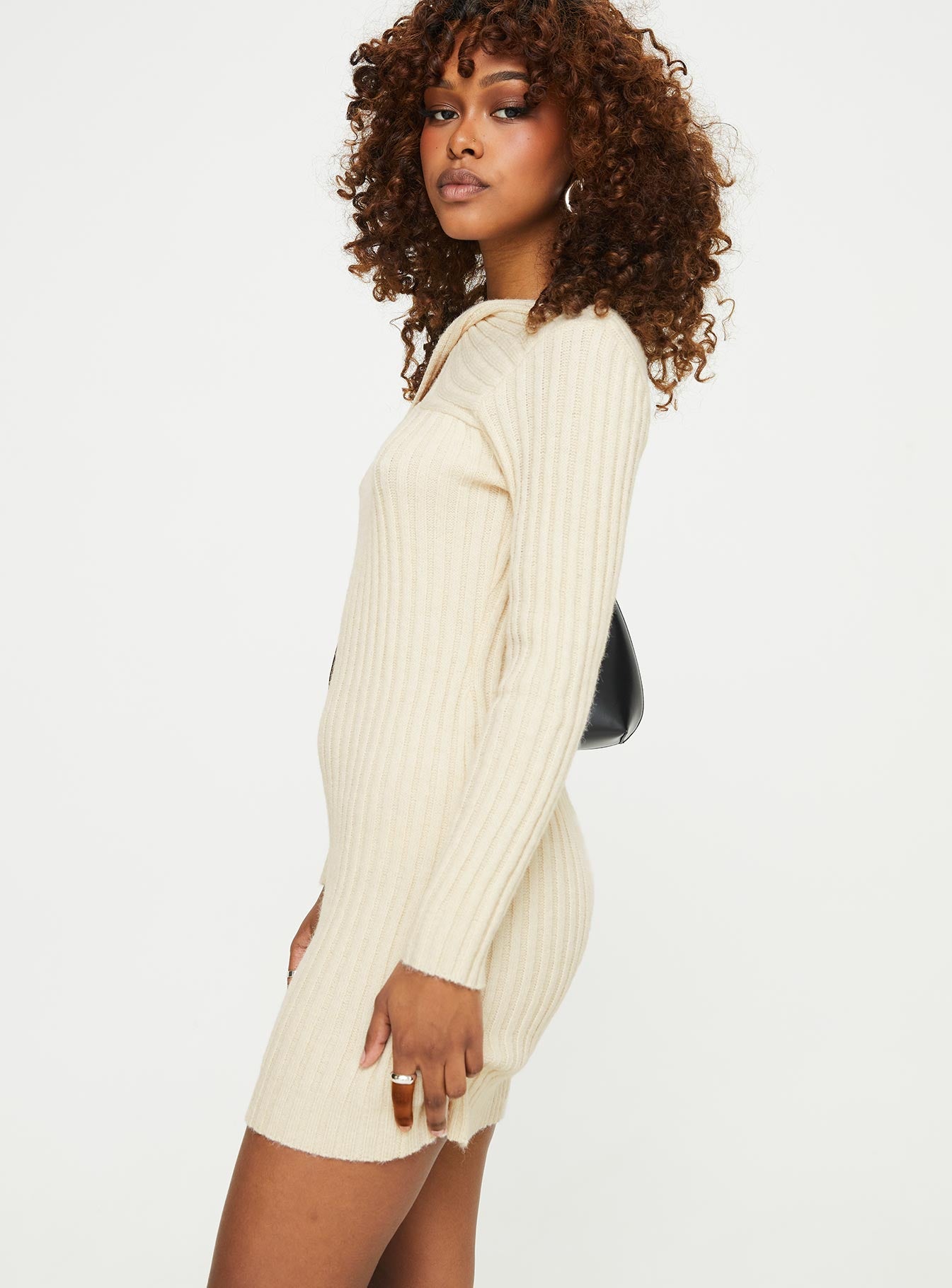 Hadder Long Sleeve Knit Mini Dress Beige-Vipp Girl