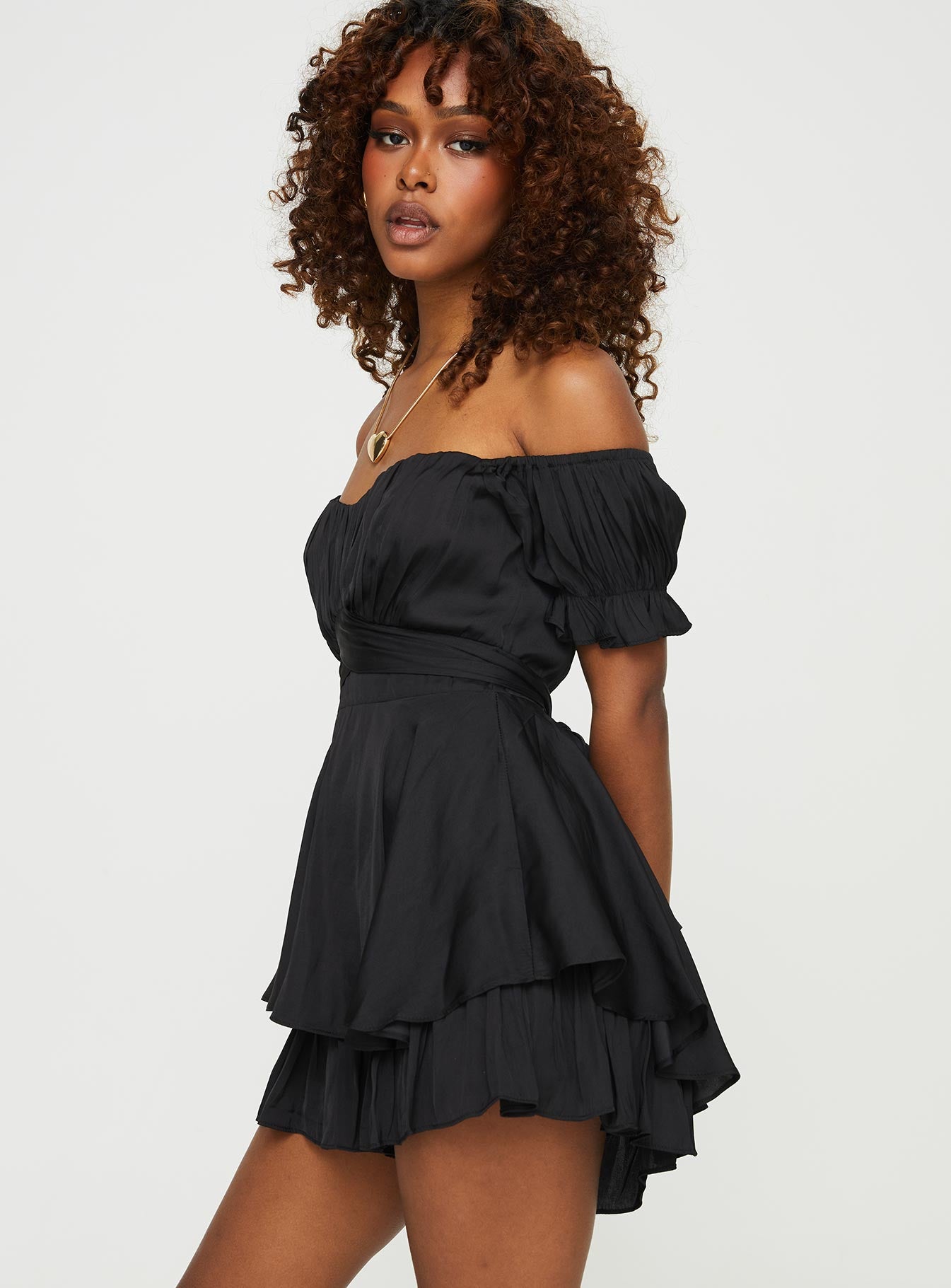 Poppins Off Shoulder Romper Black-Vipp Girl