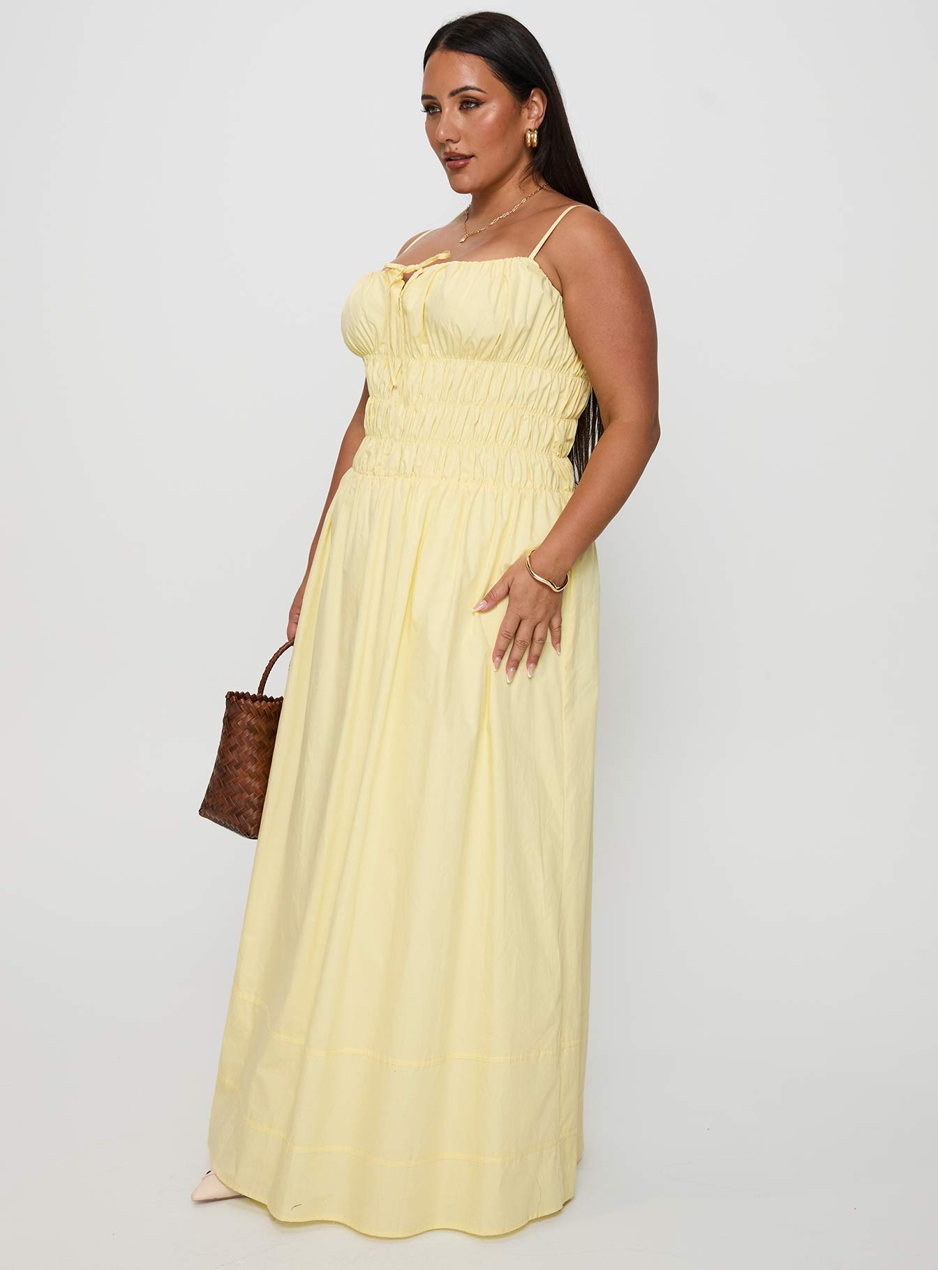 Loralei Shirred Maxi Dress Yellow Curve-Vipp Girl