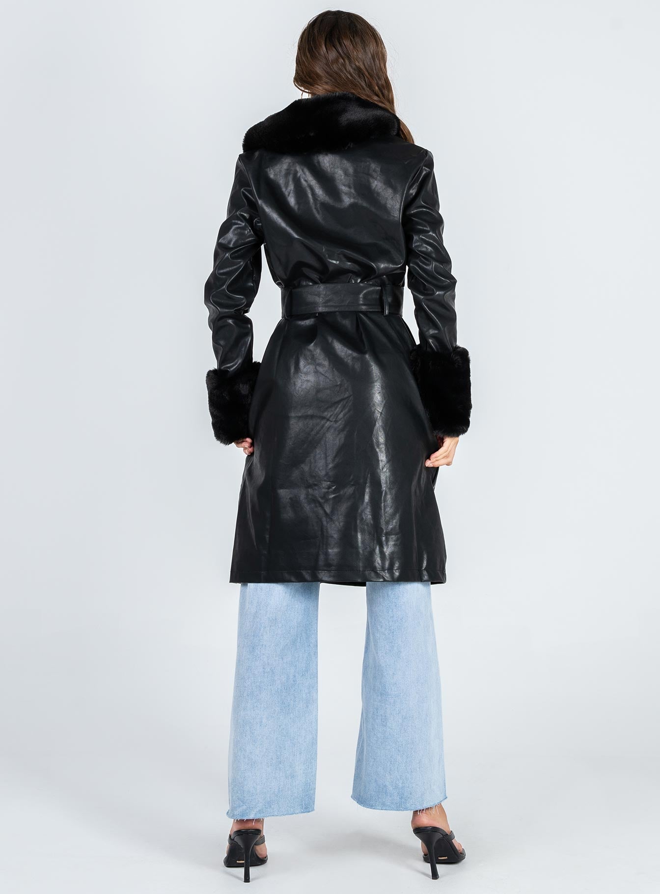 Brooklyn Faux Leather Long Coat Black-Vipp Girl