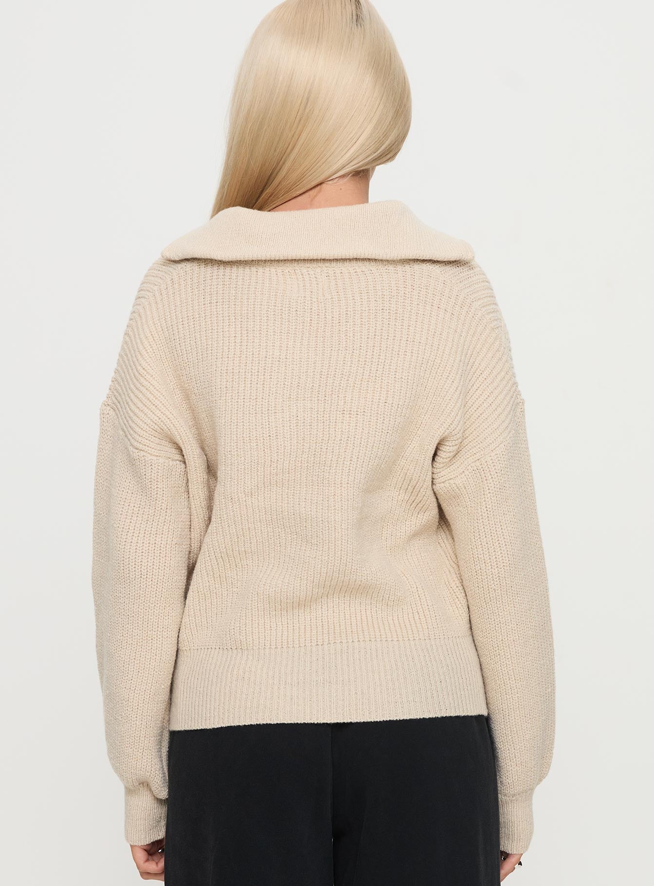 Fireheart Zip Through Knit Sweater Beige-Vipp Girl